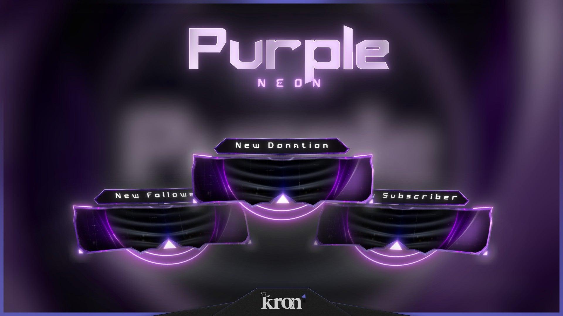 Purple Neon Animated Alerts for Twitch - Animated Purple Neon Dark Cyber Synthwave Overlay Alerts Pack | byKron