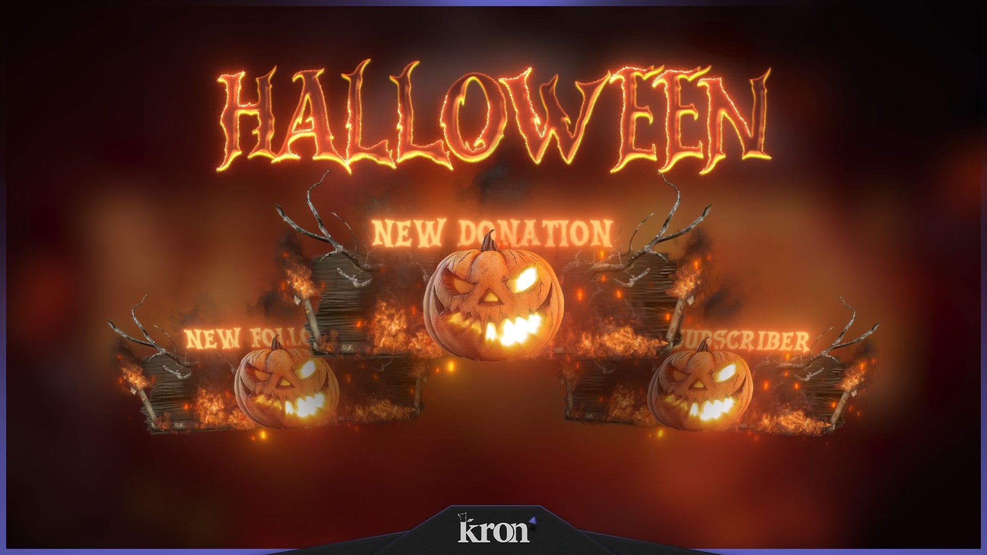 Halloween Animated Alerts for Twitch - Animated Jack-o-Lantern Fire Spooky Halloween Overlay Alerts Pack | byKron