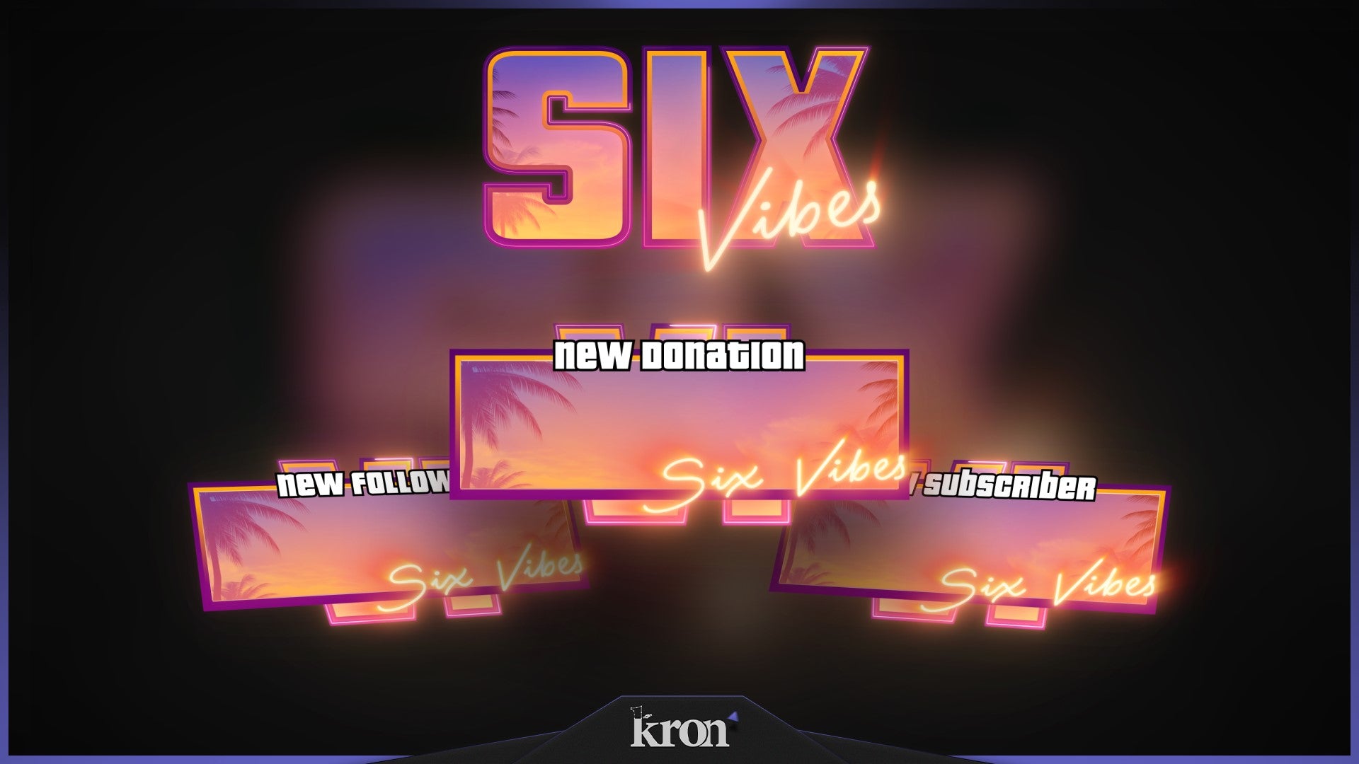 GTA VI Six Vibes Animated Alerts for Twitch - Animated Neon Tropical GTA Urban Retro Overlay Alerts Pack | byKron