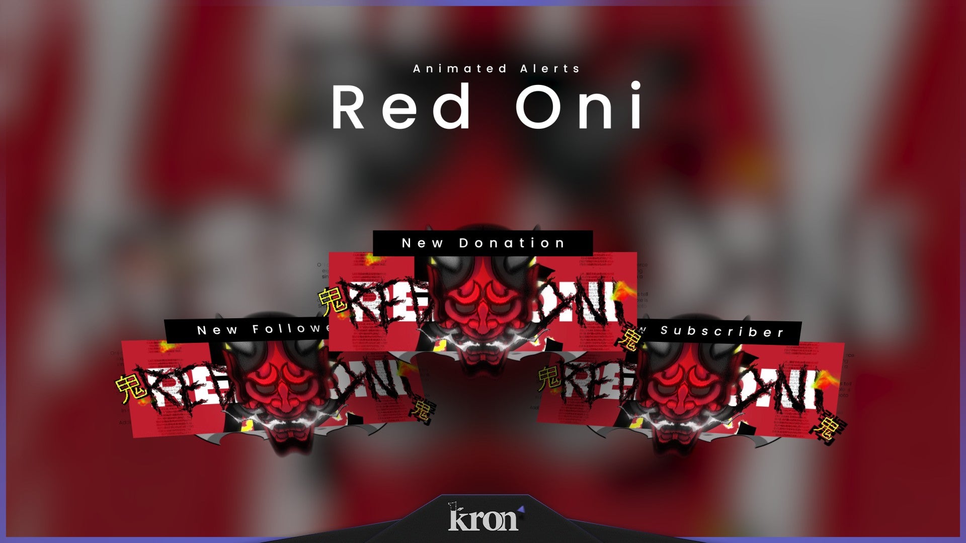 Red Oni Animated Alerts for Twitch - Animated Red Oni Mask Japanese Demon Anime Overlay Alerts Pack | byKron