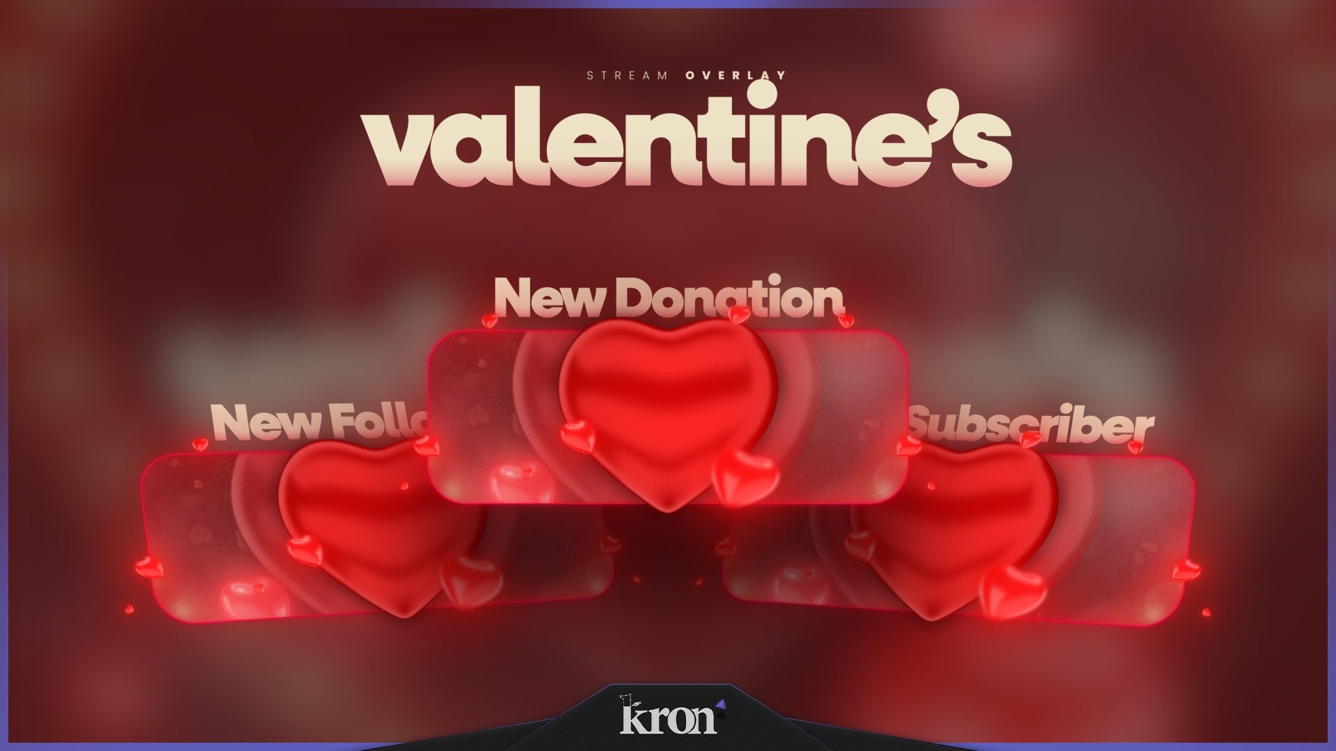 Valentine's Day Animated Alerts for Twitch - Animated Red Hearts Romantic Holiday Overlay Alerts Pack | byKron