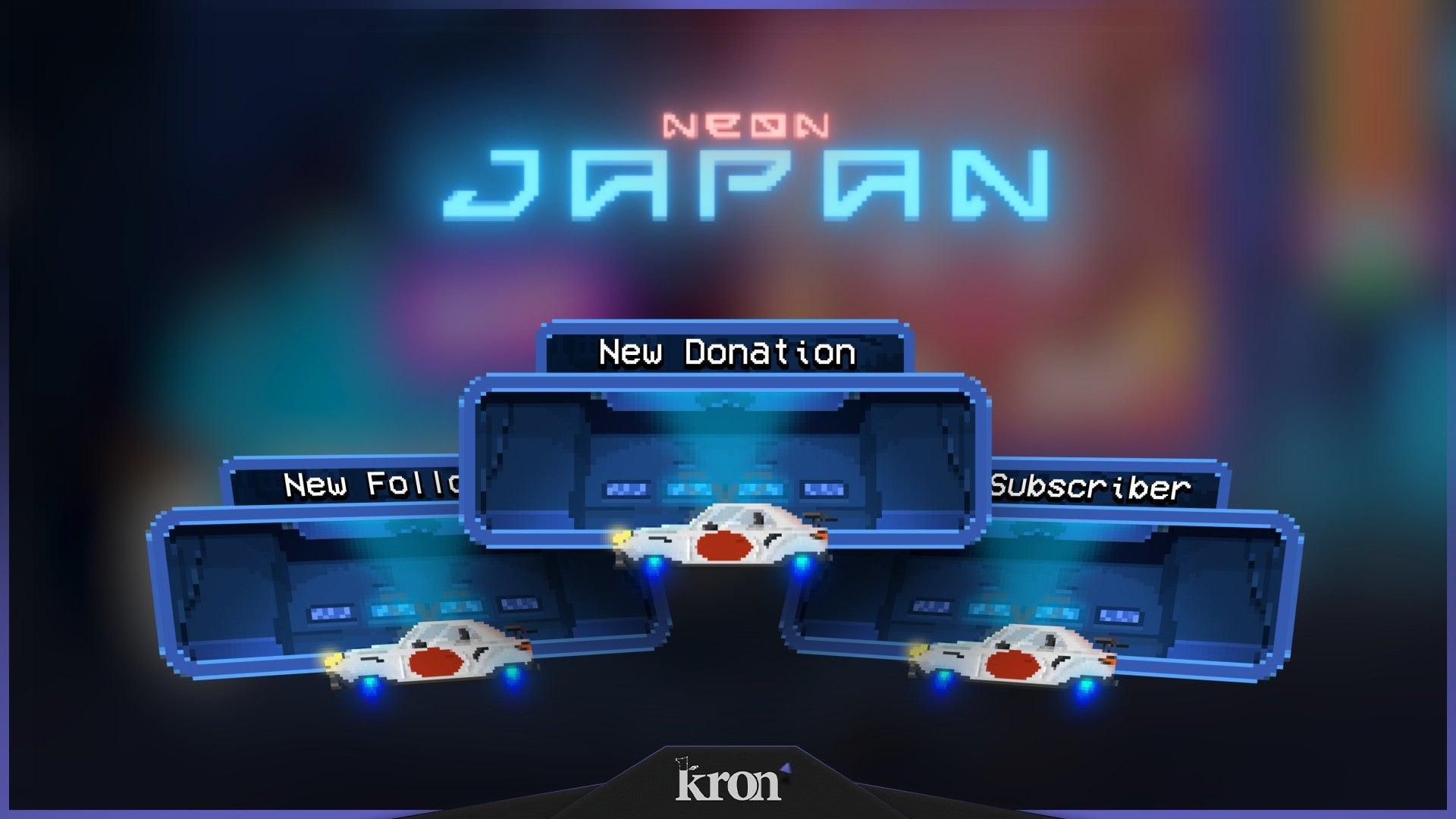 Neon Japan Animated Alerts for Twitch - Animated Retro Pixel Neon Tokyo Cyberpunk Anime Overlay Alerts Pack | byKron
