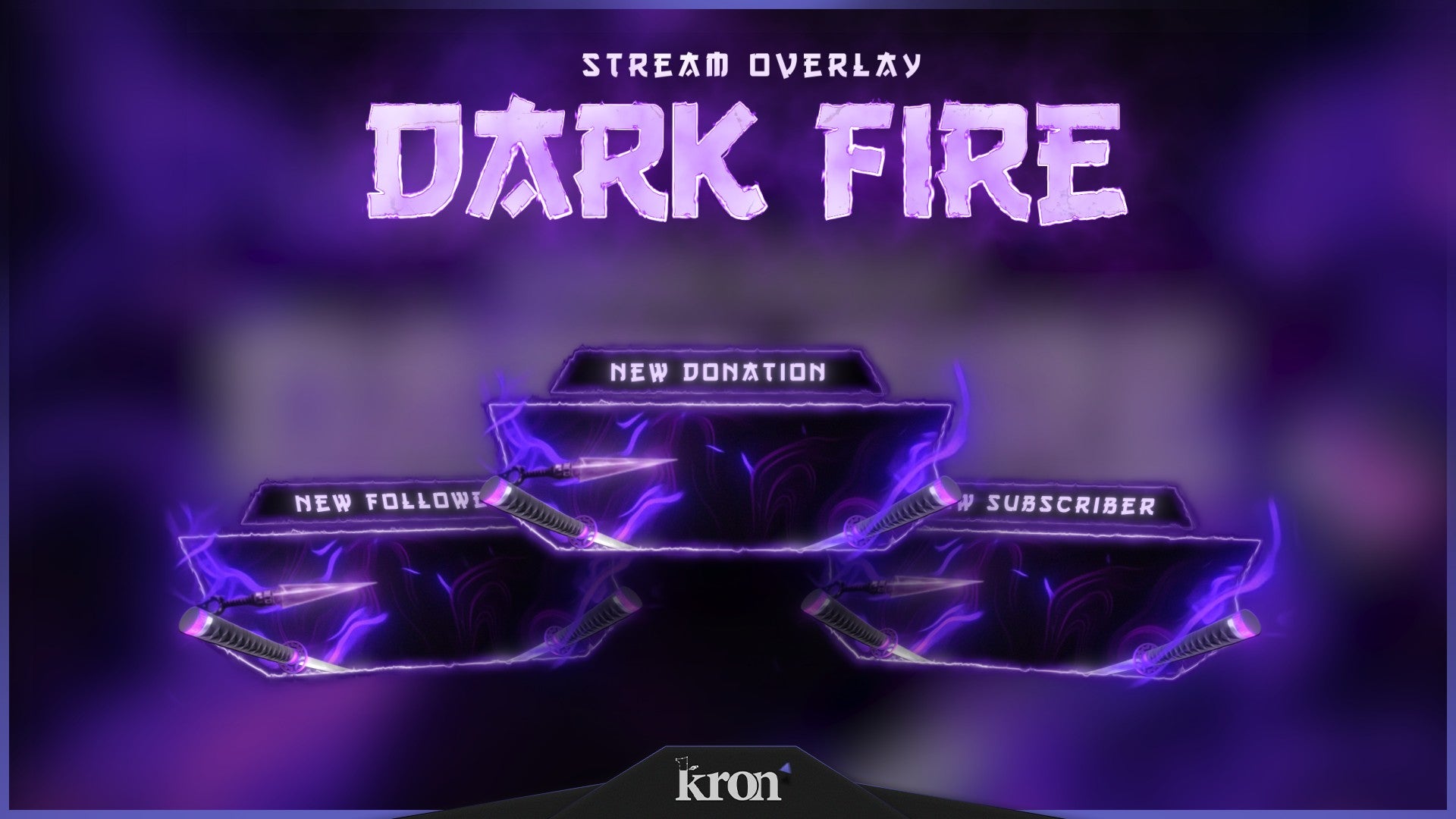 Dark Fire Animated Alerts for Twitch - Animated Purple Katana Shadow Warrior Anime Overlay Alerts Pack | byKron