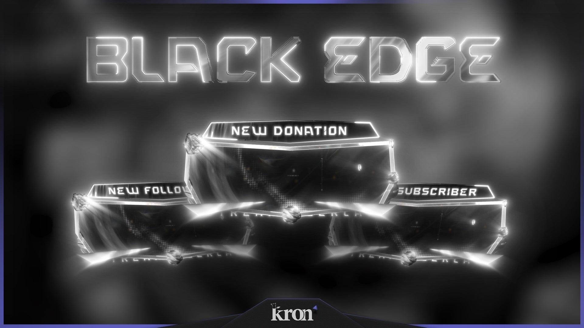 Black Edge Animated Alerts for Twitch - Animated Black White Futuristic Tech Neon Overlay Alerts Pack | byKron