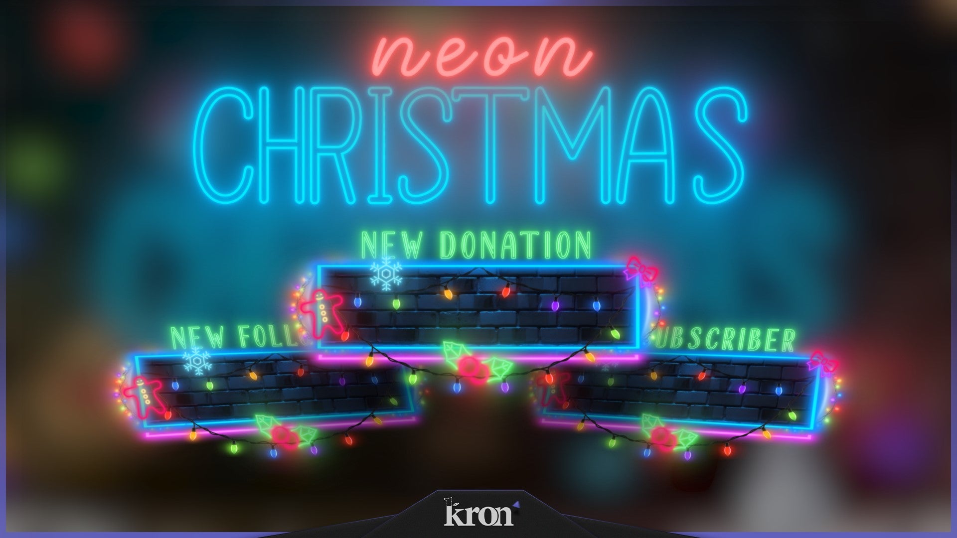 Neon Christmas Animated Alerts for Twitch - Animated Neon Lights Bold Colorful Holiday Overlay Alerts Pack | byKron