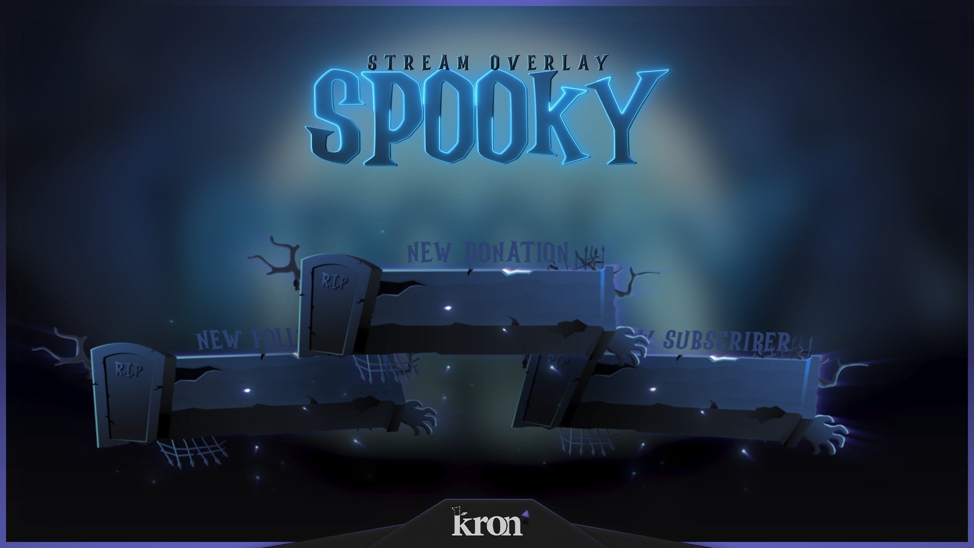 Spooky Stream Widgets for Twitch - Animated Graveyard Full Moon Cartoon Horror Overlay Widgets Pack | byKron