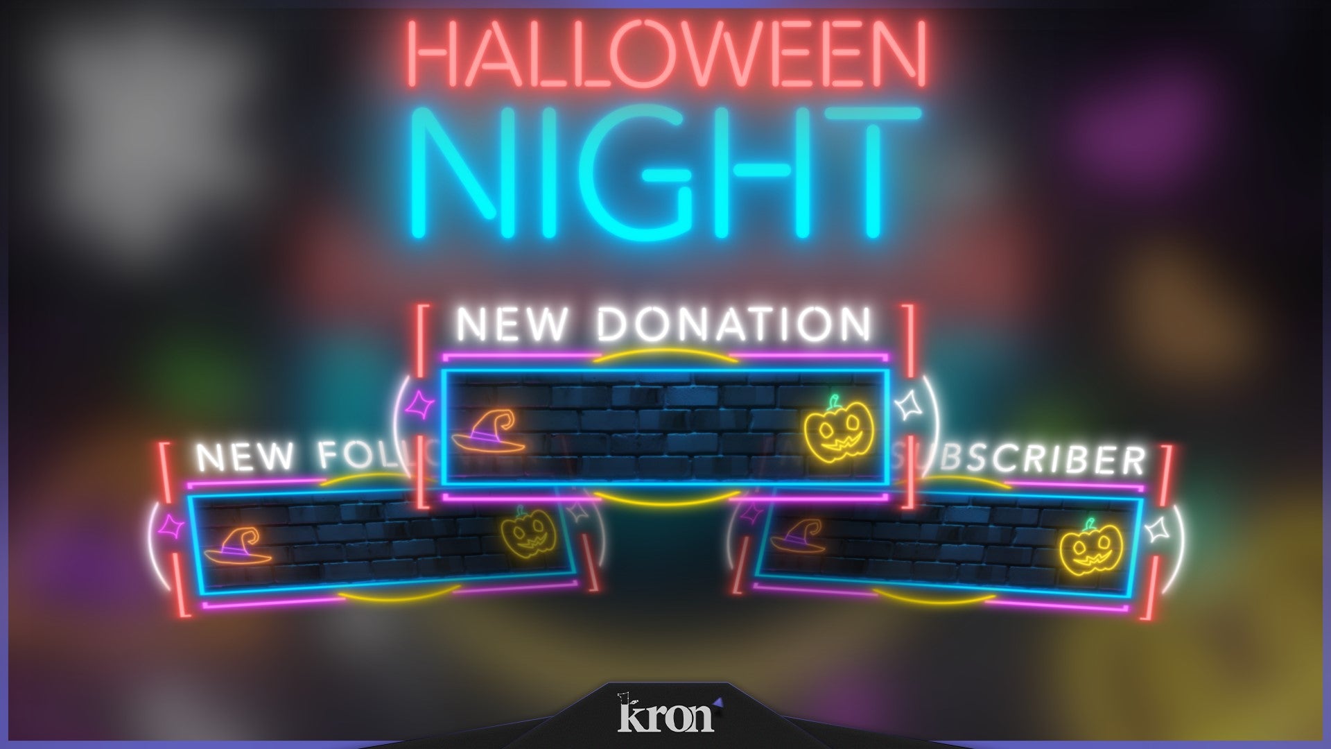 Halloween Night Animated Alerts for Twitch - Animated Neon Bat Spider Web Halloween Overlay Alerts Pack | byKron