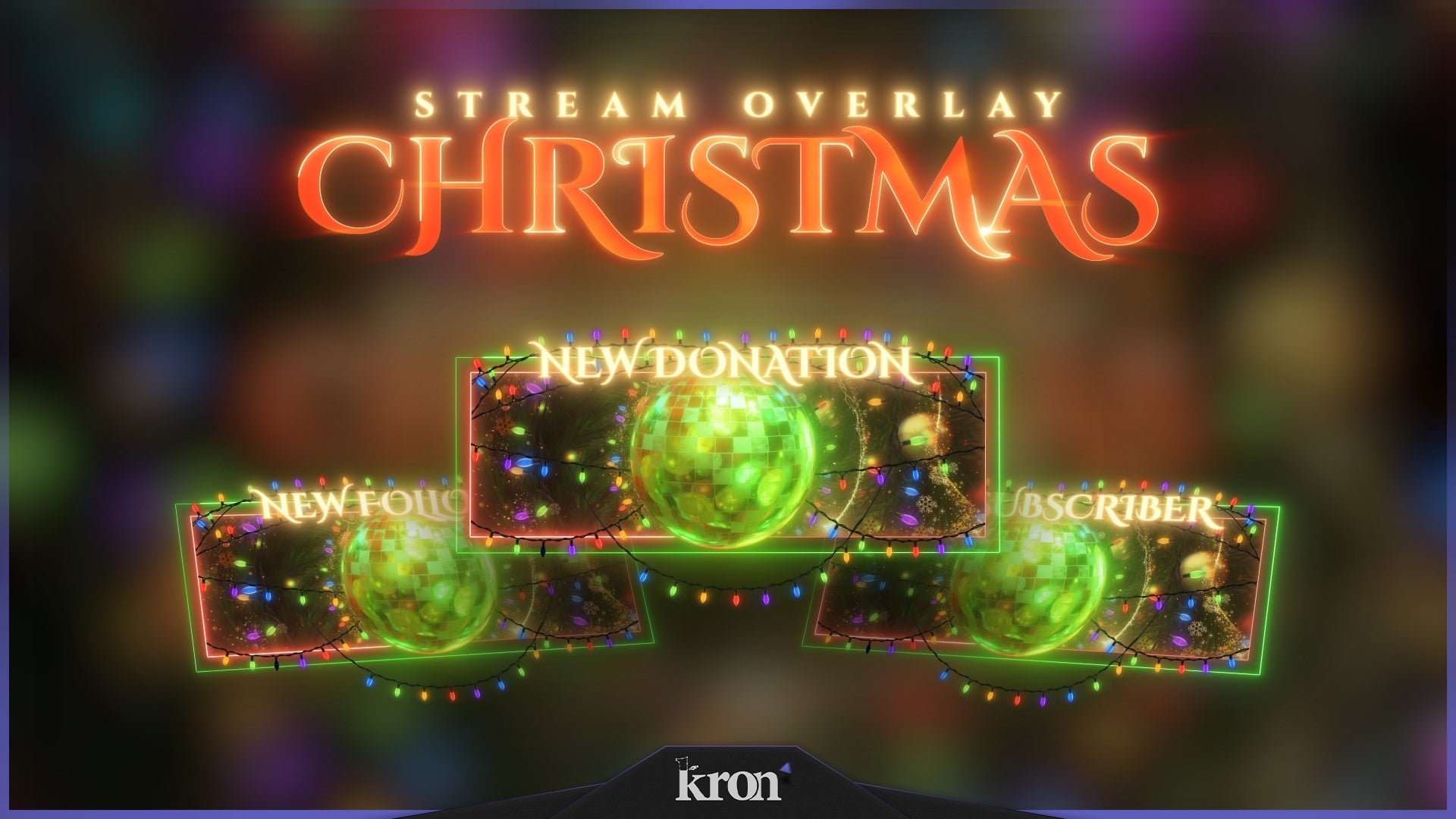 Christmas Animated Alerts for Twitch - Animated Sparkling Lights Ornaments Holiday Overlay Alerts Pack | byKron