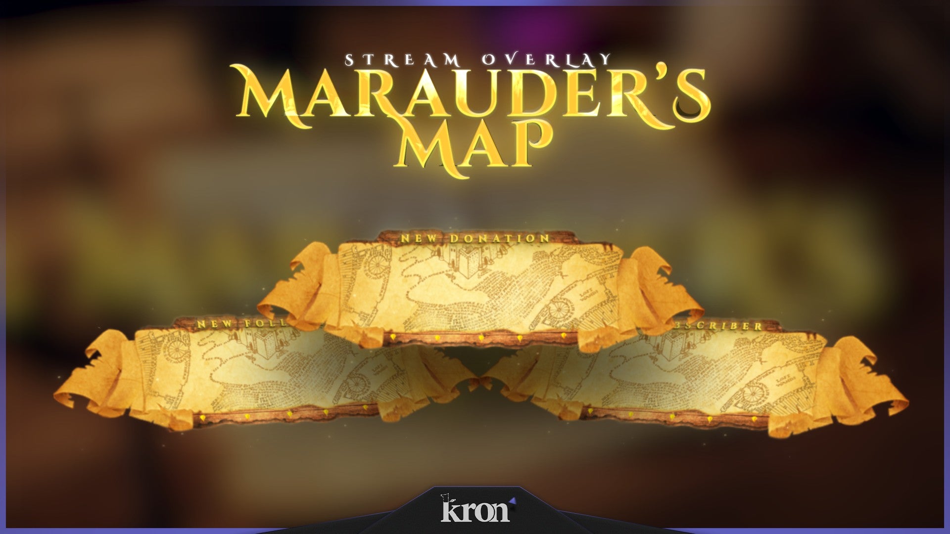 Marauder's Map Animated Alerts for Twitch - Animated Parchment Wizarding World Magic Fantasy Overlay Alerts Pack | byKron
