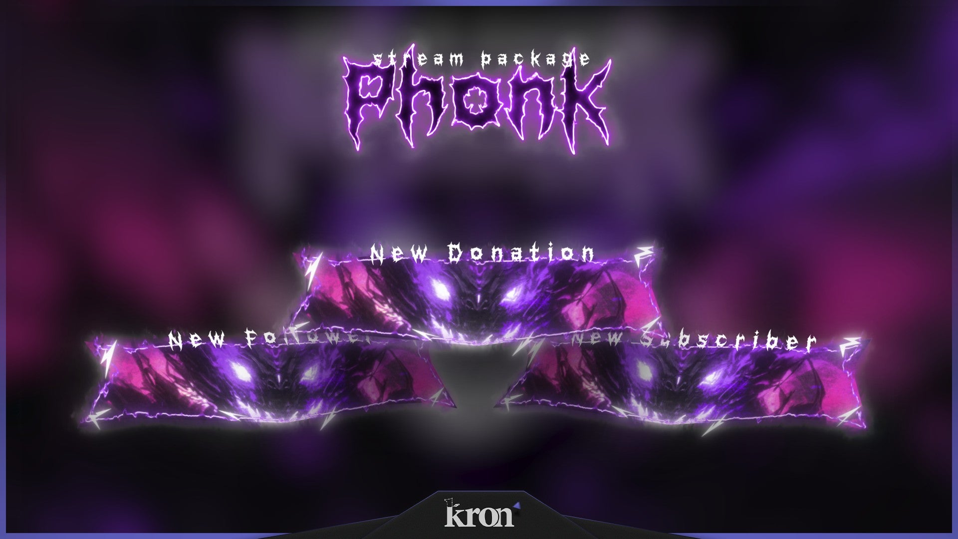 Phonk Stream Widgets for Twitch - Animated Purple Demonic Distorted Underground Overlay Widgets Pack | byKron
