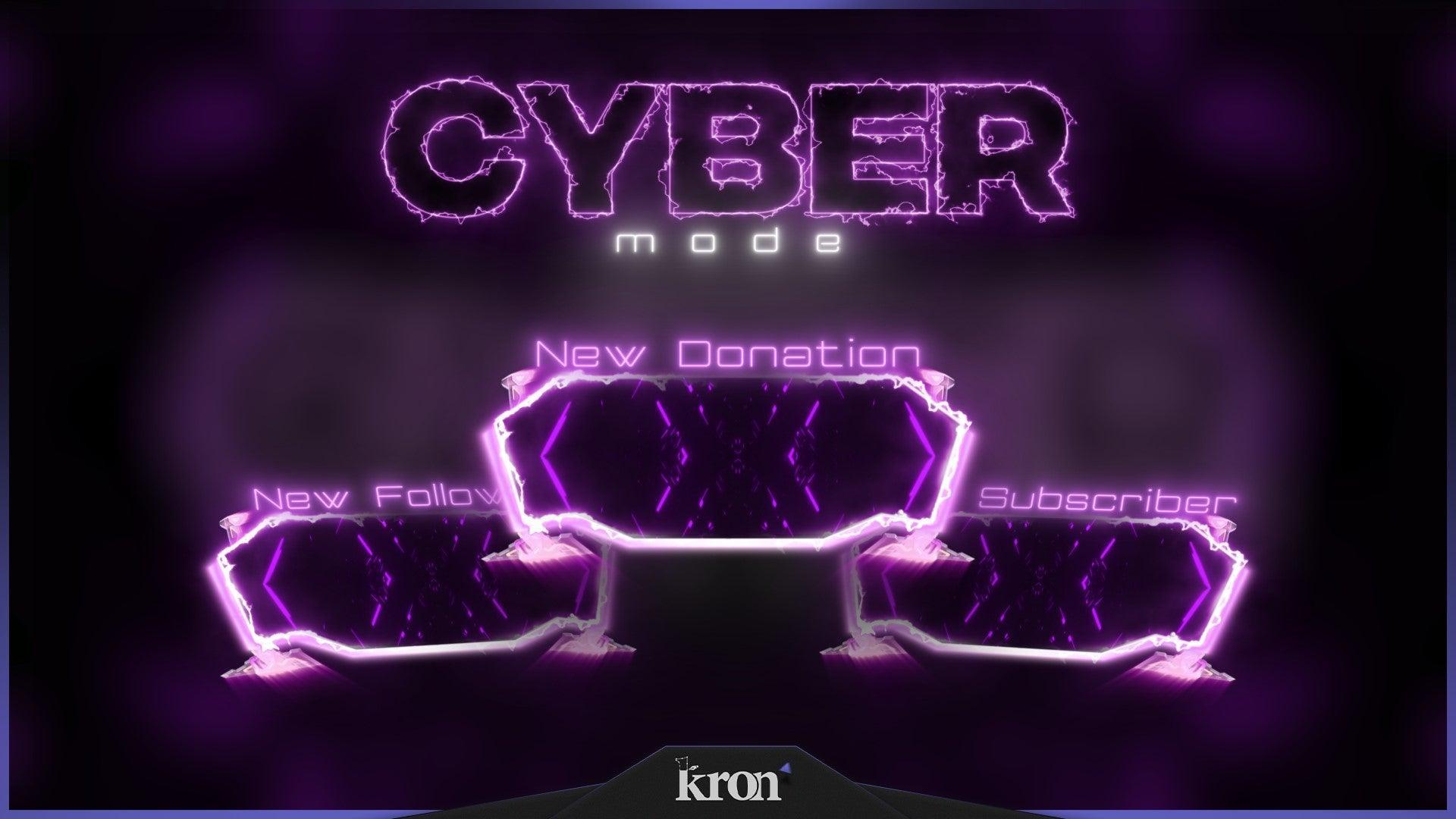 Cyber Mode Animated Alerts for Twitch - Animated Purple Neon Cyberpunk High-Tech Synthwave Overlay Alerts Pack | byKron