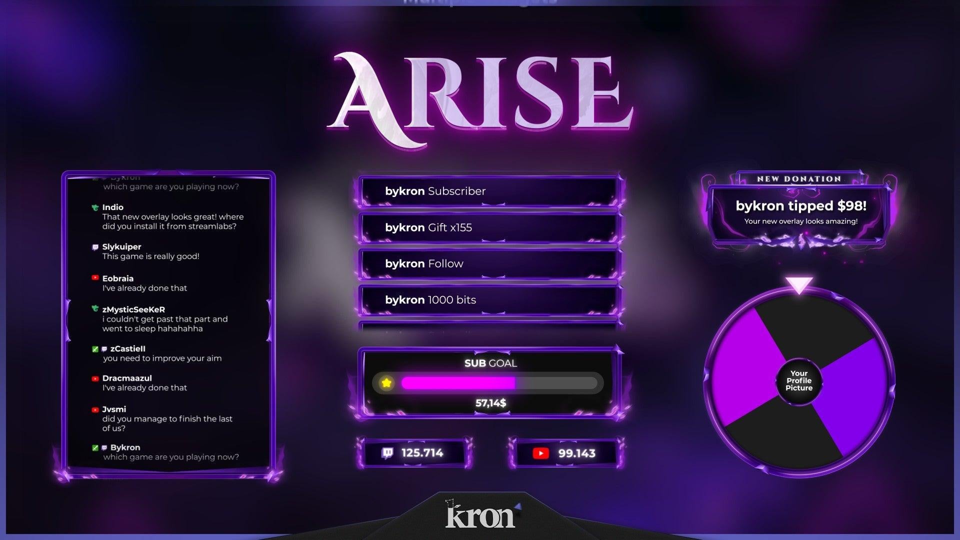 Arise Animated Widgets for Twitch - Animated Purple Solo Leveling Violet Power Synthwave Overlay Widgets Pack | byKron