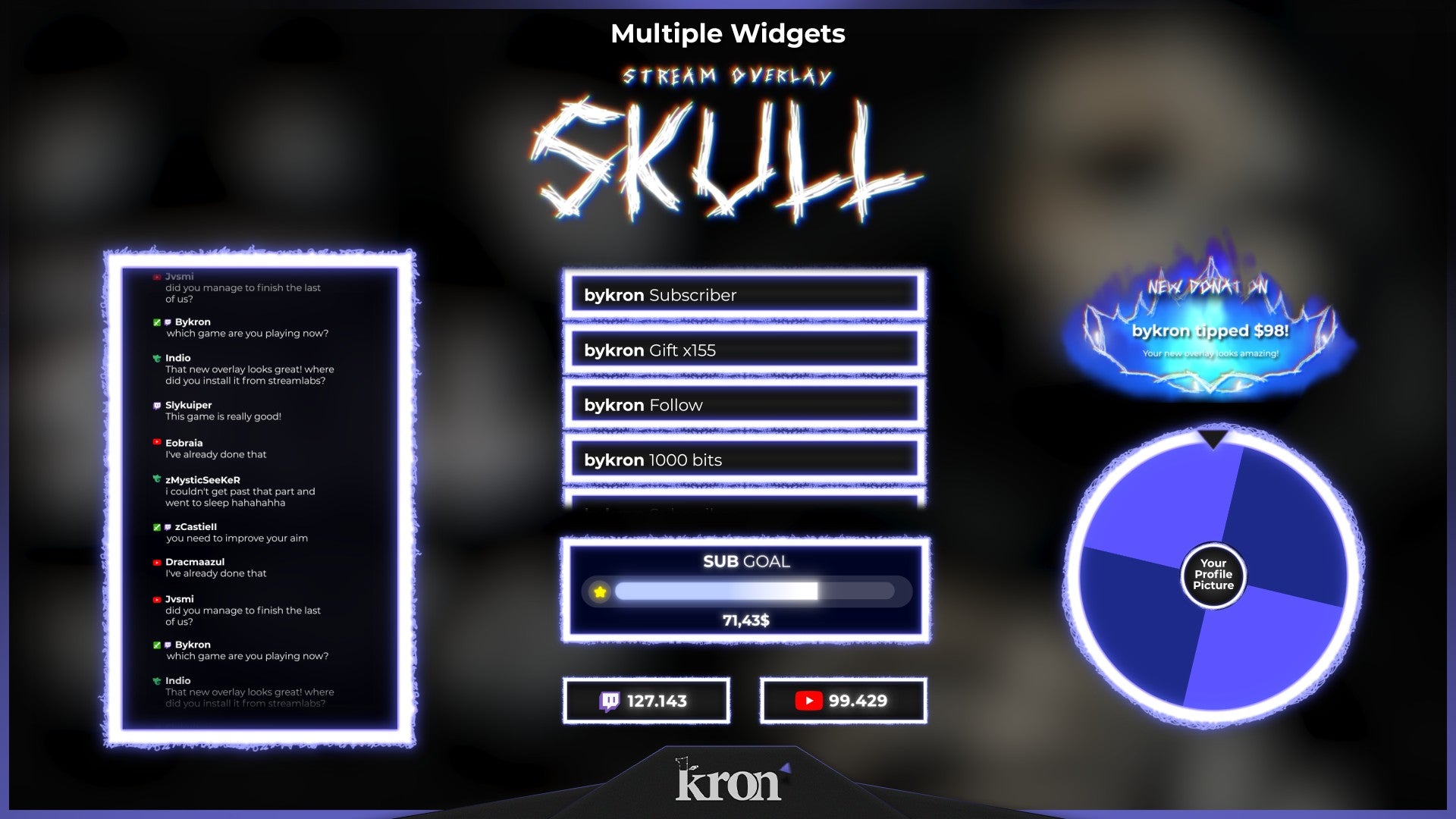 Skull Animated Widgets for Twitch - Animated Skull Glitch Dark Edgy Horror Overlay Widgets Pack | byKron