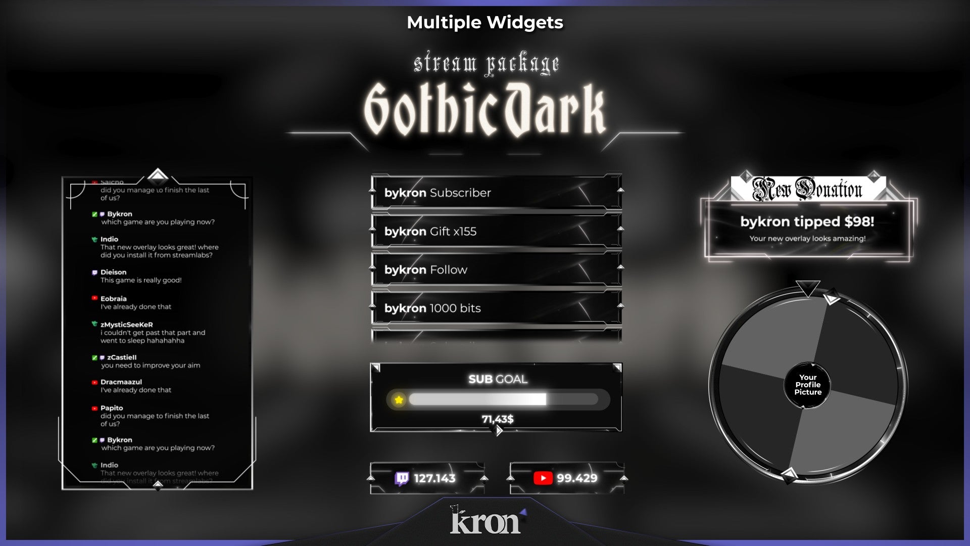 Gothic Dark Stream Widgets for Twitch - Animated Gothic Shadow Candle Horror Overlay Widgets Pack | byKron