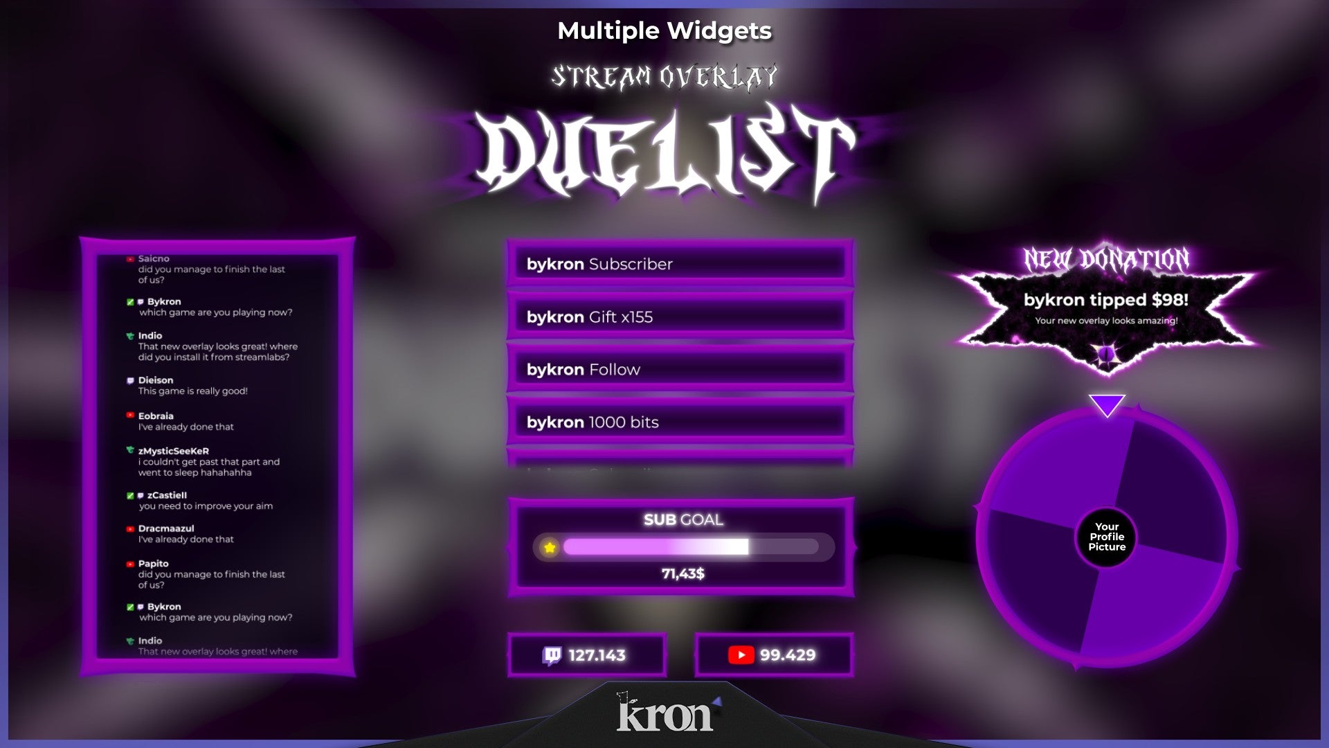 Duelist Stream Widgets for Twitch - Animated Purple Arcane Dark Fantasy Gothic Overlay Widgets Pack | byKron