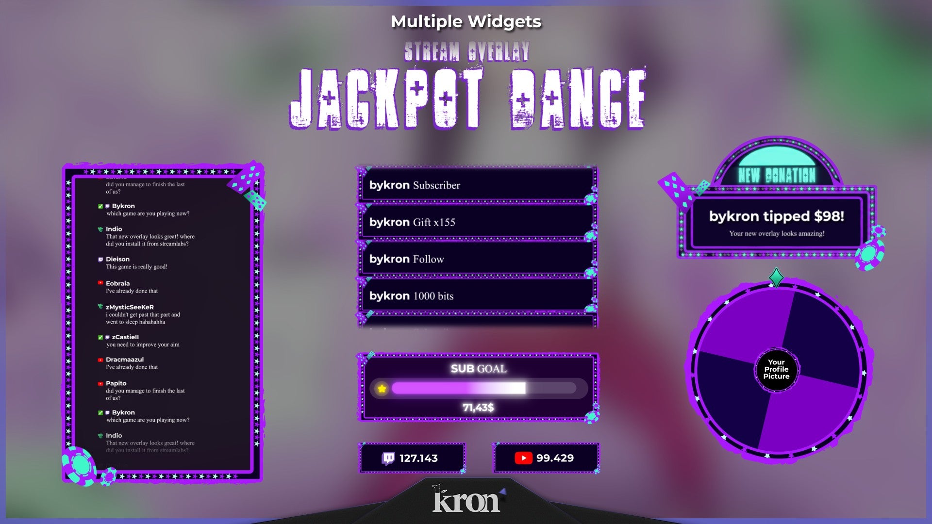 Jackpot Dance Stream Widgets for Twitch - Animated Anime Casino Cards Colorful Energy Overlay Widgets Pack | byKron