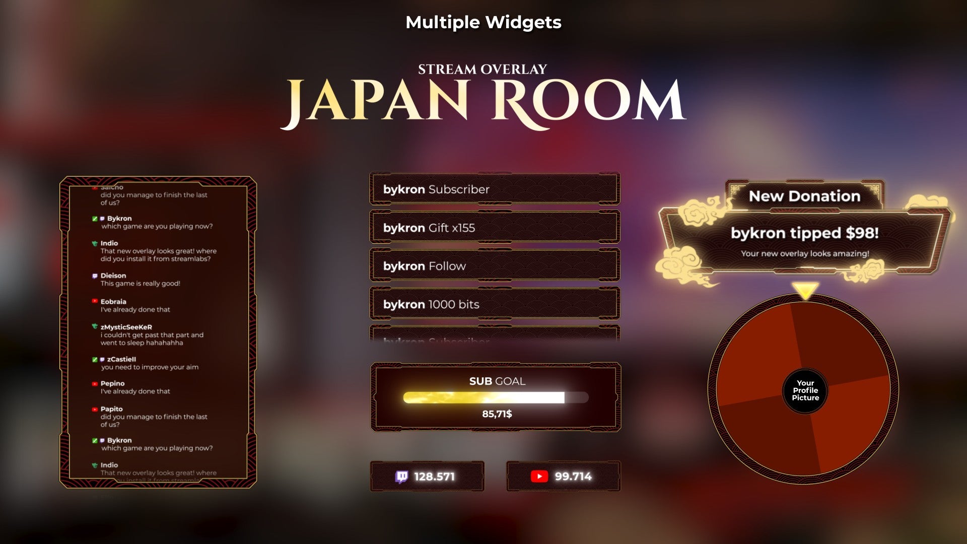 Japan Room Stream Widgets for Twitch - Animated Japanese Zen Lantern 3D Aesthetic Overlay Widgets Pack | byKron