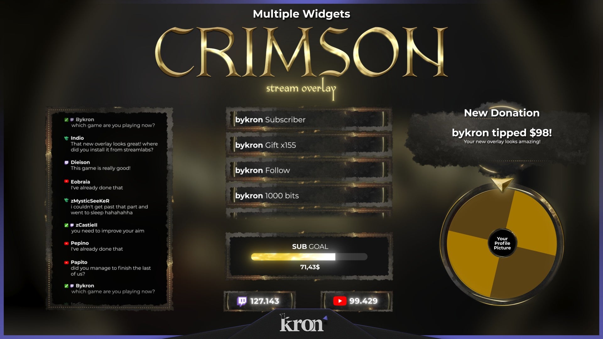 Crimson Stream Widgets for Twitch - Animated Dark Fantasy Golden Medieval Overlay Widgets Pack | byKron