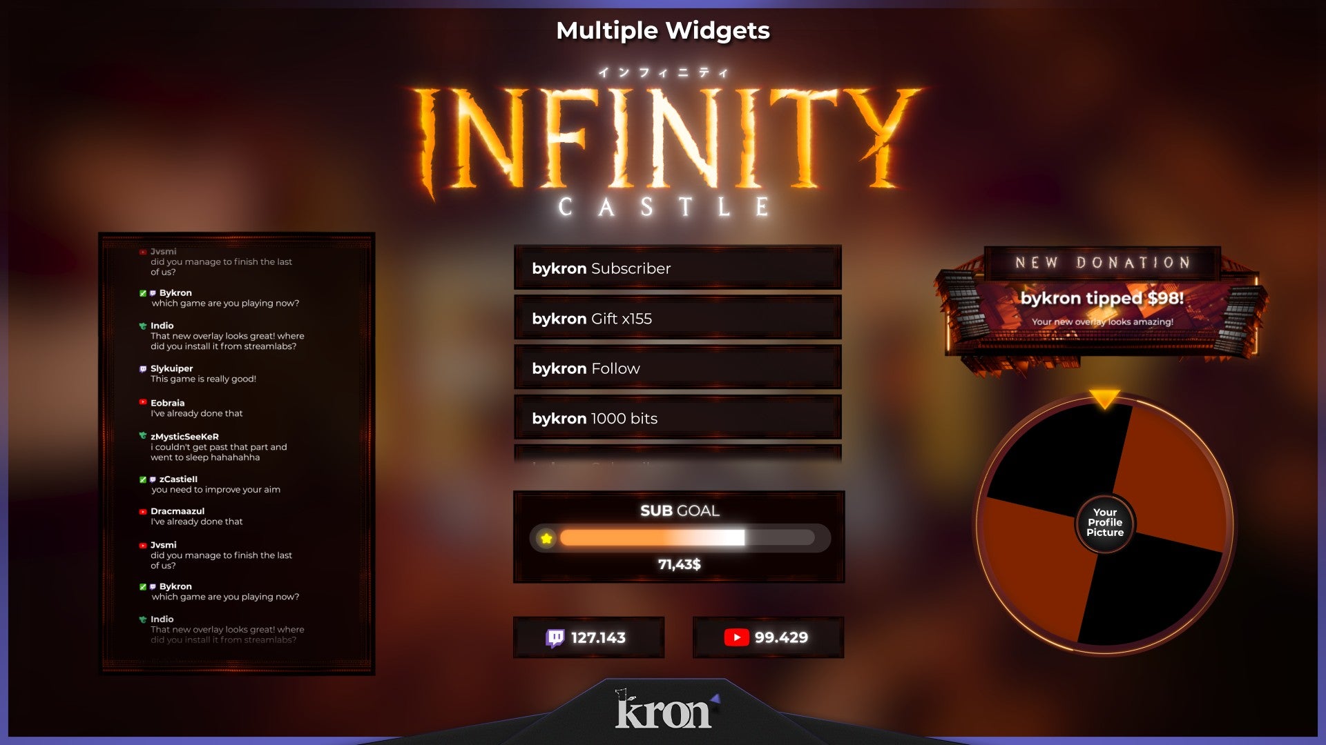 Infinity Castle Animated Widgets for Twitch - Animated Fire Dark Cinematic 3D Battle Overlay Widgets Pack | byKron