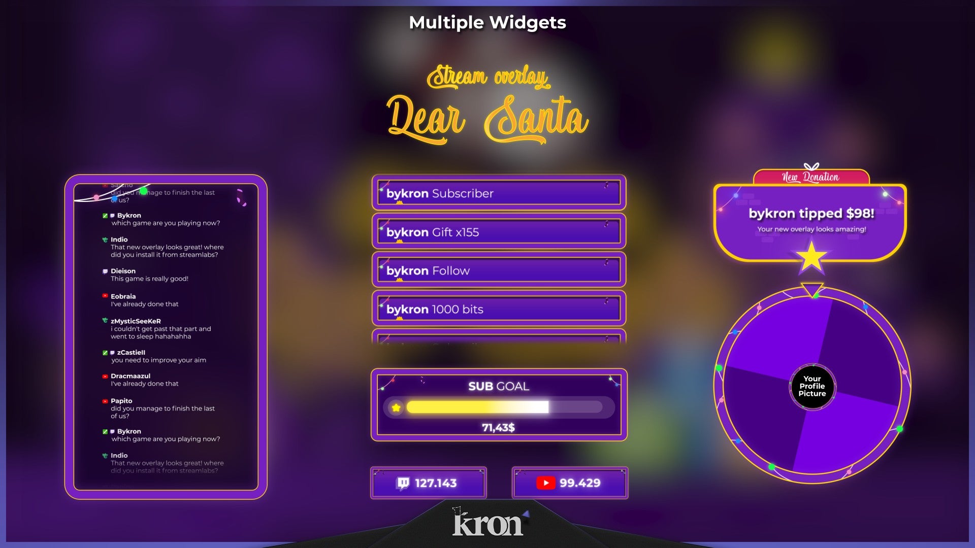 Dear Santa Stream Widgets for Twitch - Animated Santa Fireplace Christmas Tree Holiday Overlay Widgets Pack | byKron