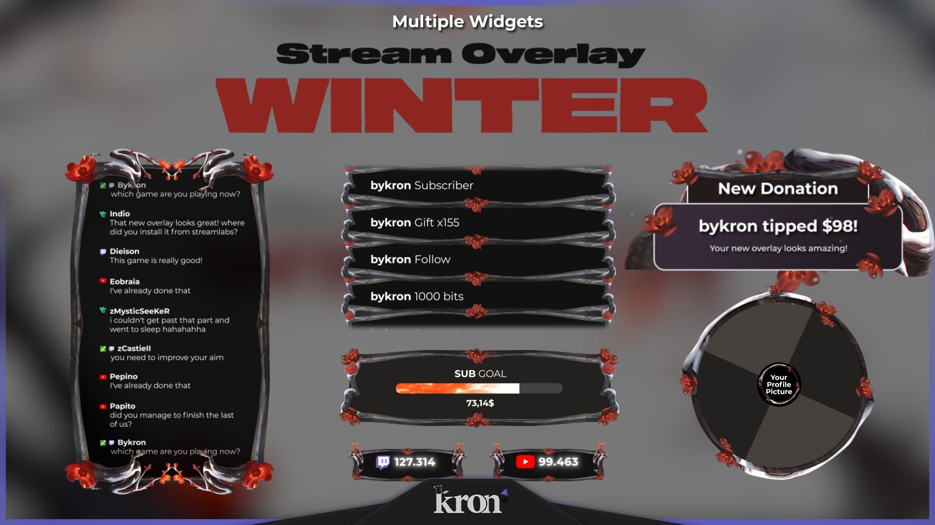 Winter Stream Widgets for Twitch - Animated Minimal Snow Blossom Cozy Overlay Widgets Pack | byKron