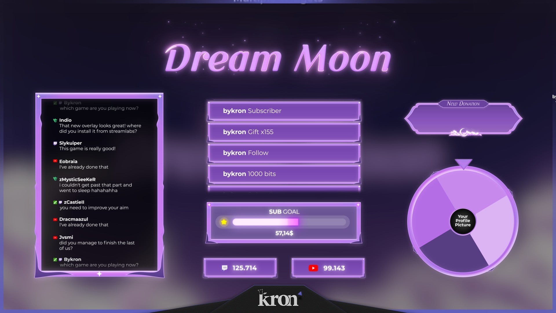 Dream Moon Animated Widgets for Twitch - Animated Purple Moon Starry Night Cute Space Overlay Widgets Pack | byKron