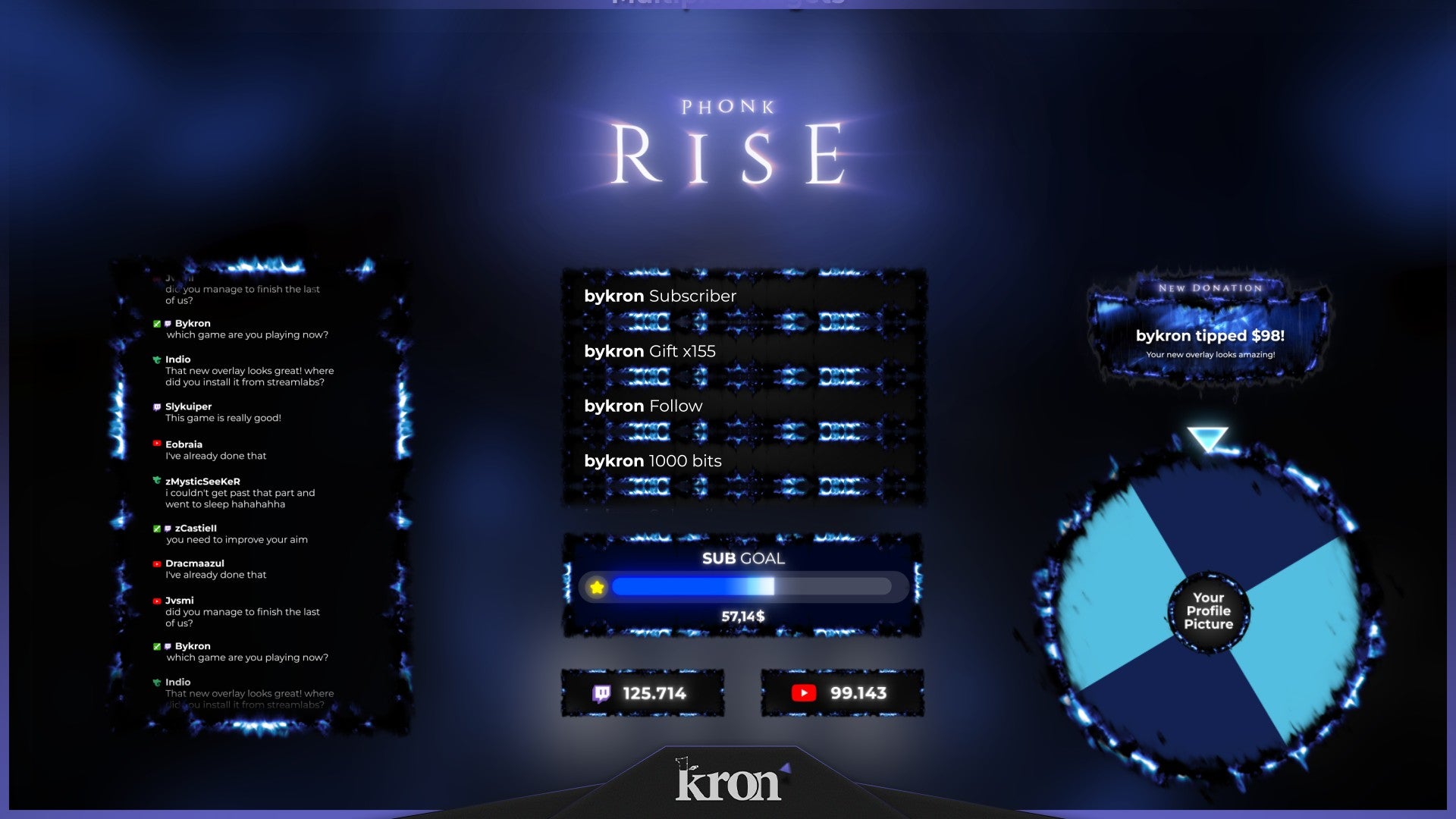 Phonk Rise Animated Widgets for Twitch - Animated Solo Leveling Blue Shadow Anime Dark Overlay Widgets Pack | byKron
