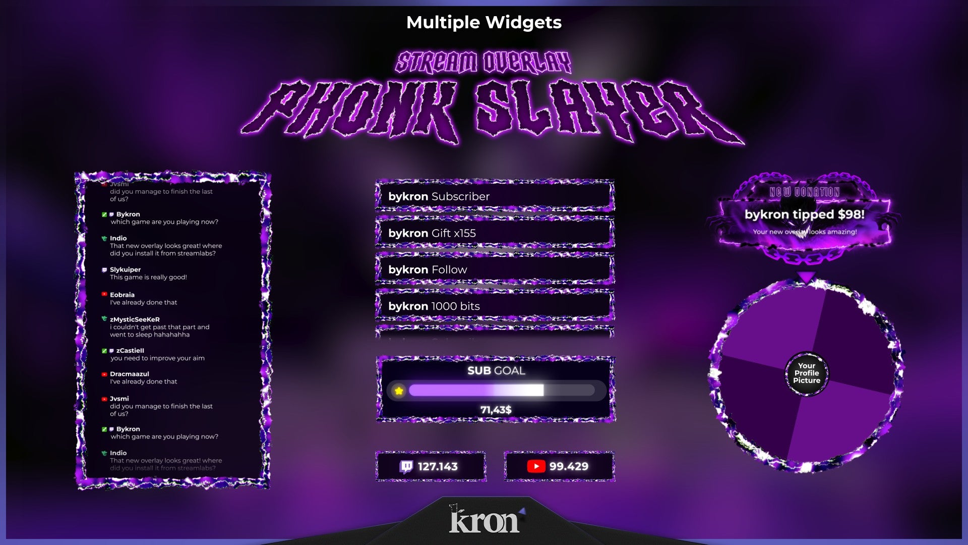 Phonk Slayer Animated Widgets for Twitch - Animated Purple Creature Phonk Dark Anime Overlay Widgets Pack | byKron