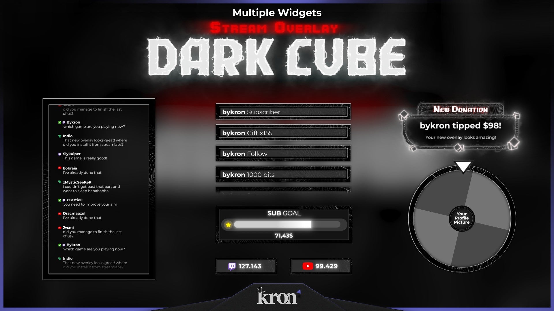 Dark Cube Animated Widgets for Twitch - Animated Black Neon Red Cyberpunk Minimalist Overlay Widgets Pack | byKron
