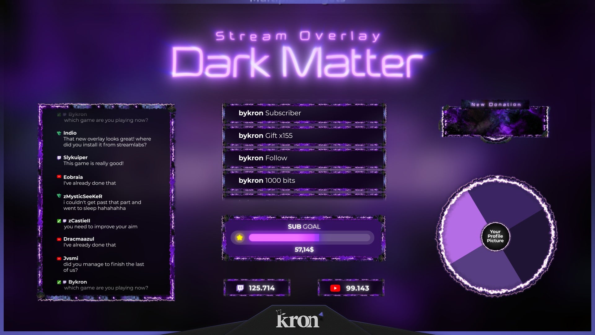 Dark Matter Animated Widgets for Twitch - Animated Purple Nebula Cosmic Space Neon Overlay Widgets Pack | byKron