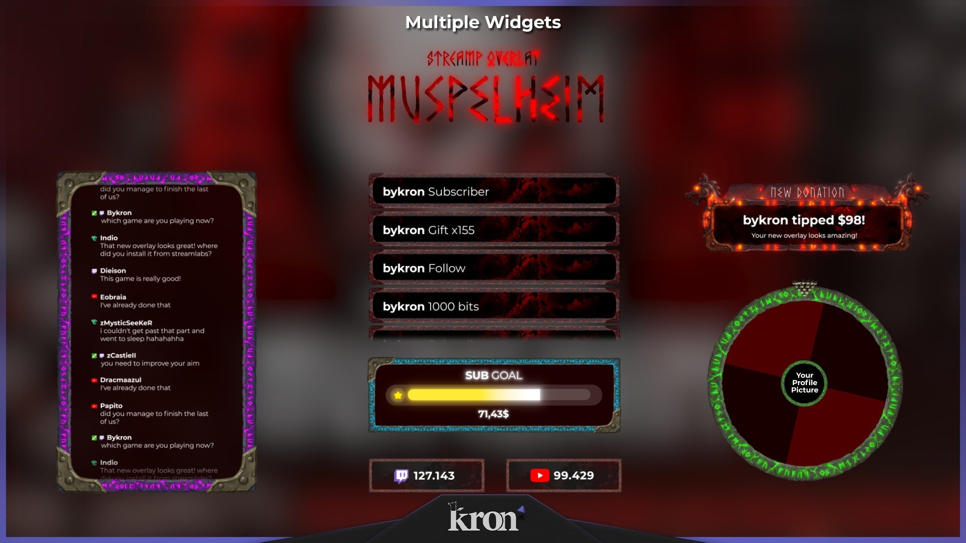 Muspelheim Stream Widgets for Twitch - Animated Norse Fire Skull Medieval Chaos Overlay Widgets Pack | byKron
