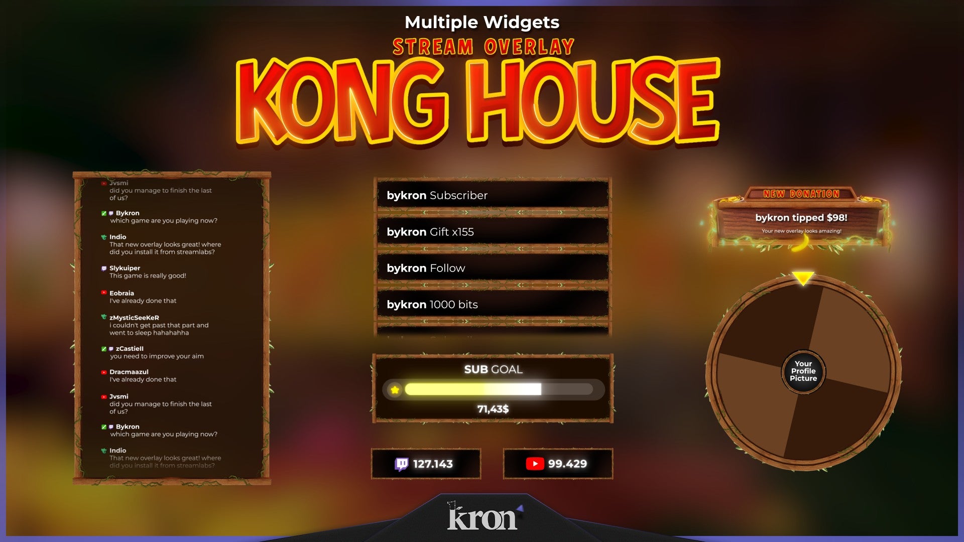 Kong's House Animated Widgets for Twitch - Animated Donkey Kong Jungle Barrel Retro 3D Overlay Widgets Pack | byKron