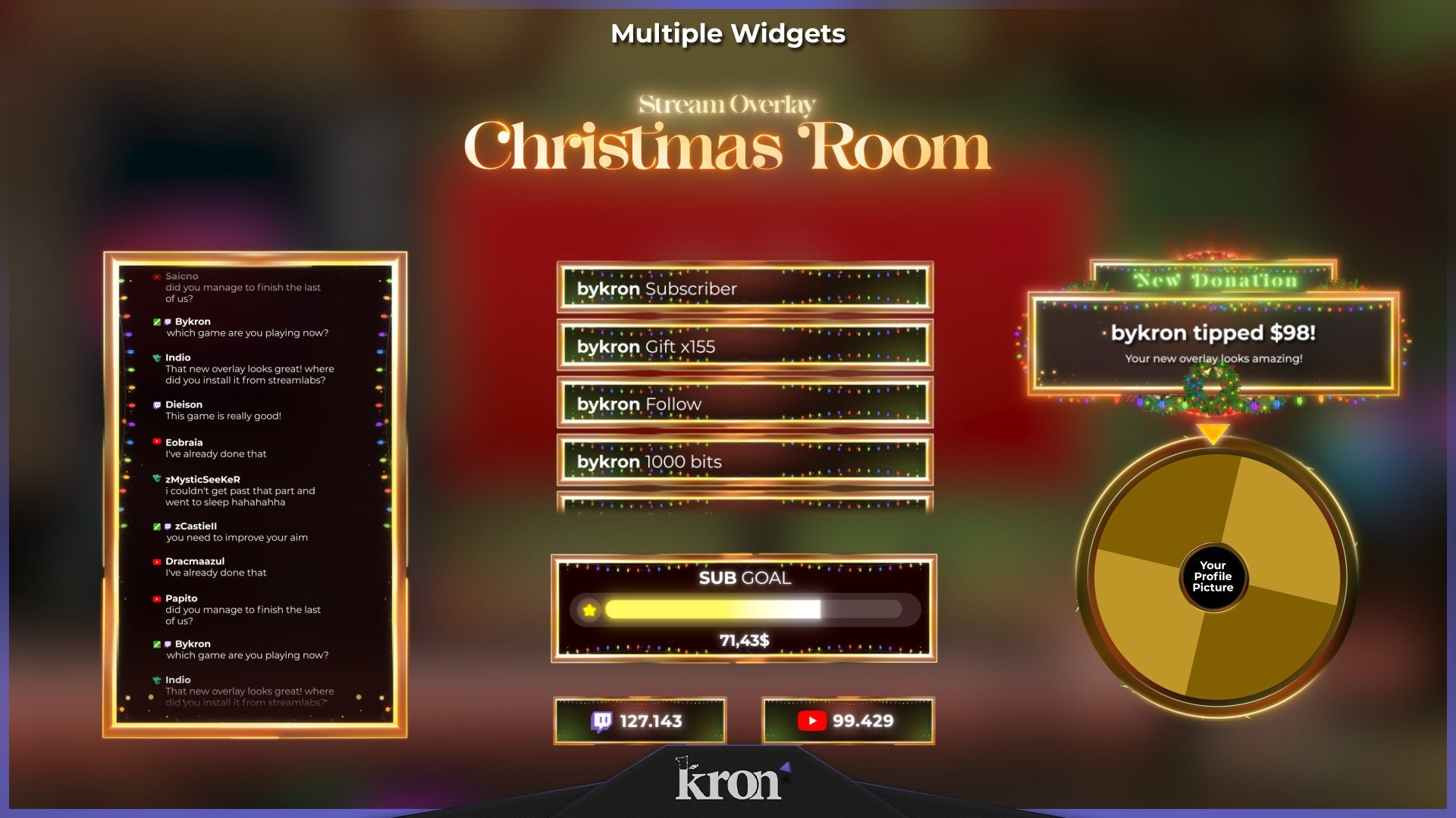 Christmas Room Stream Widgets for Twitch - Animated 3D Cozy Christmas Tree Fireplace Overlay Widgets Pack | byKron