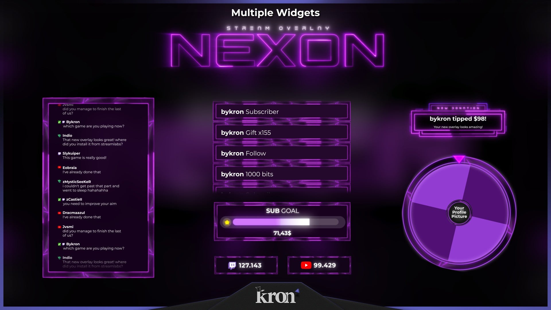 Nexon Animated Widgets for Twitch - Animated Purple Neon Sci-Fi Futuristic Synthwave Overlay Widgets Pack | byKron