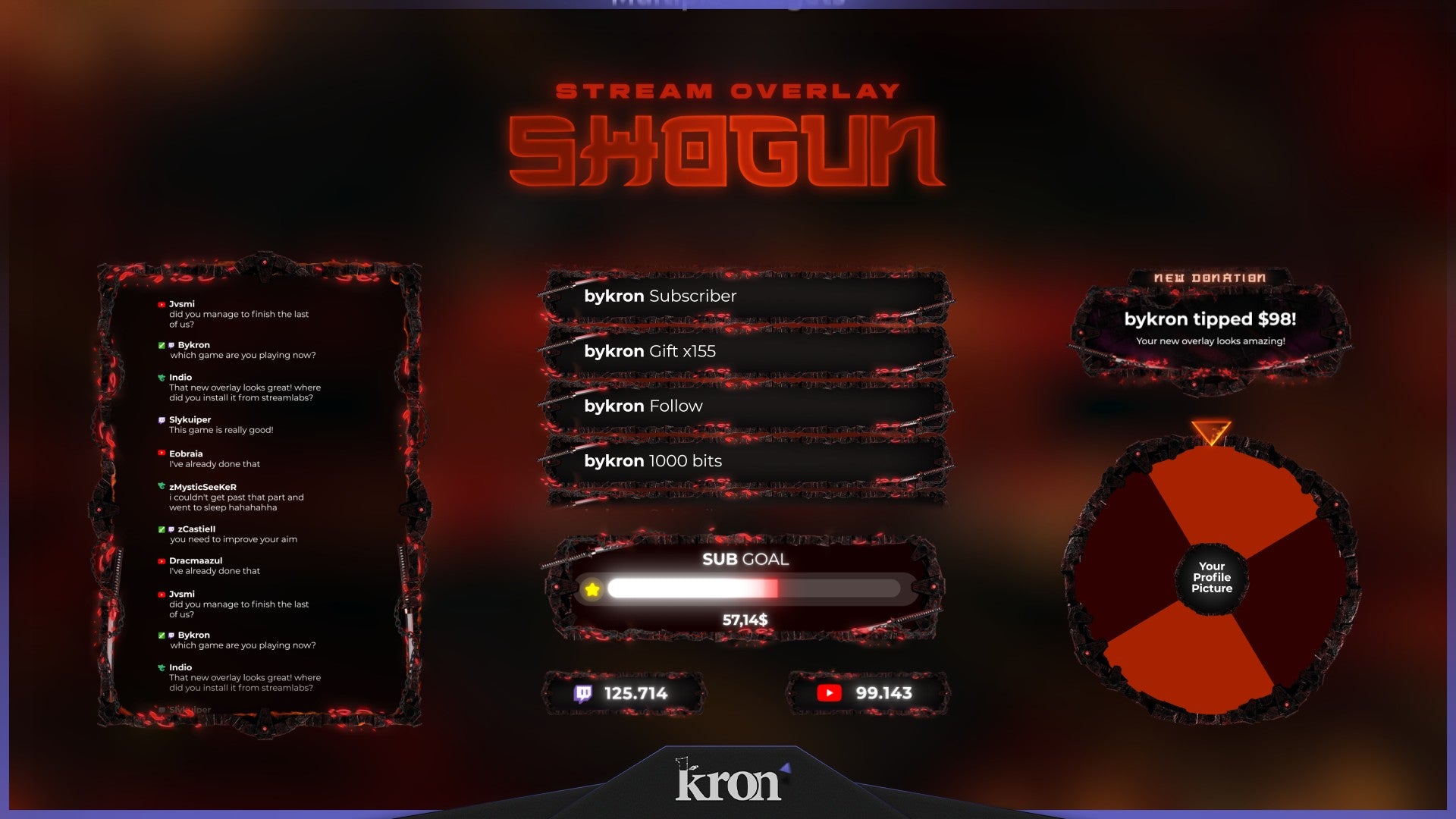 Shogun Animated Widgets for Twitch - Animated Rune Stone Red Glow Ancient Warrior Medieval Overlay Widgets Pack | byKron