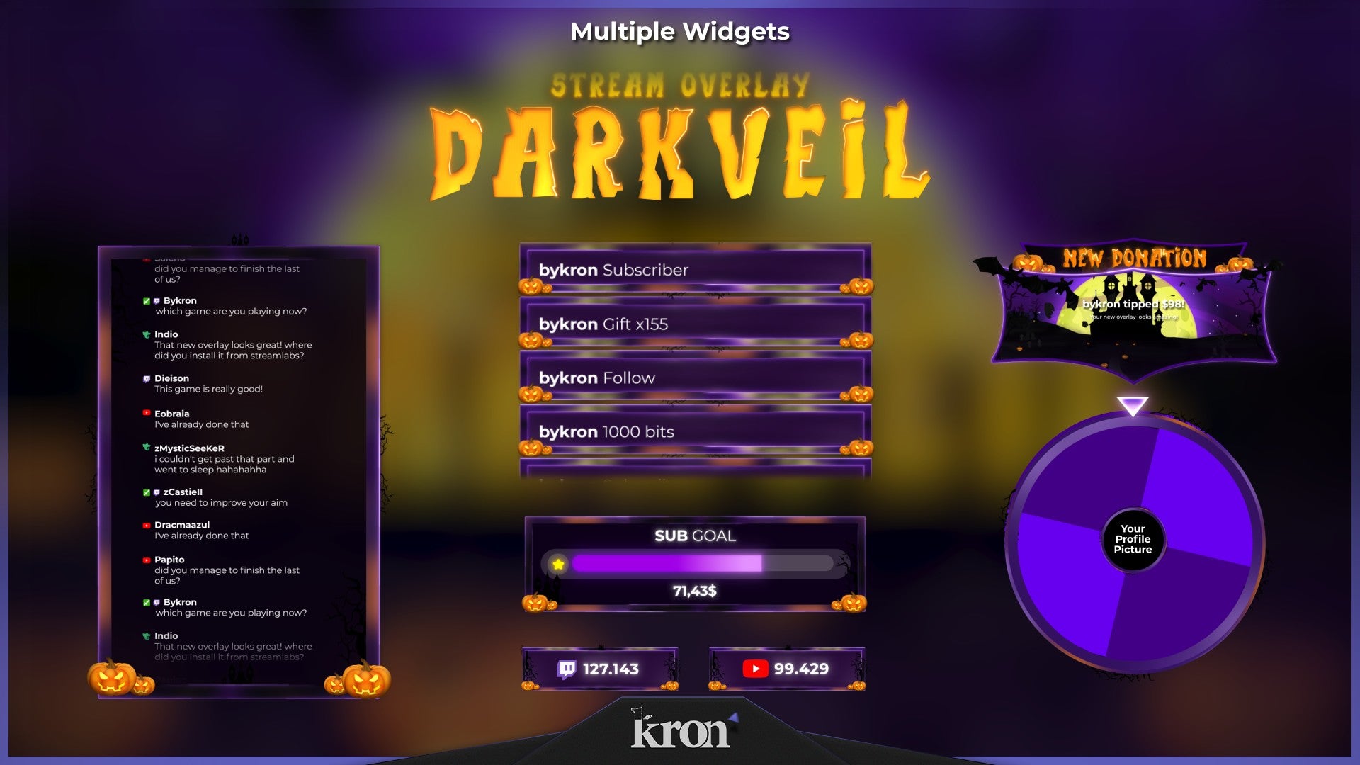 Darkveil Stream Widgets for Twitch - Animated Pumpkin Bat Haunted Mansion Halloween Overlay Widgets Pack | byKron