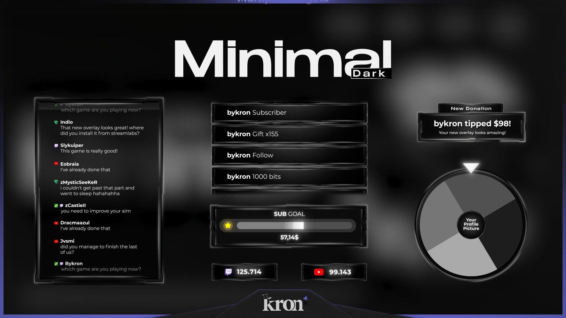 Minimal Dark Animated Widgets for Twitch - Animated Dark Clean Typography Minimalist Overlay Widgets Pack | byKron