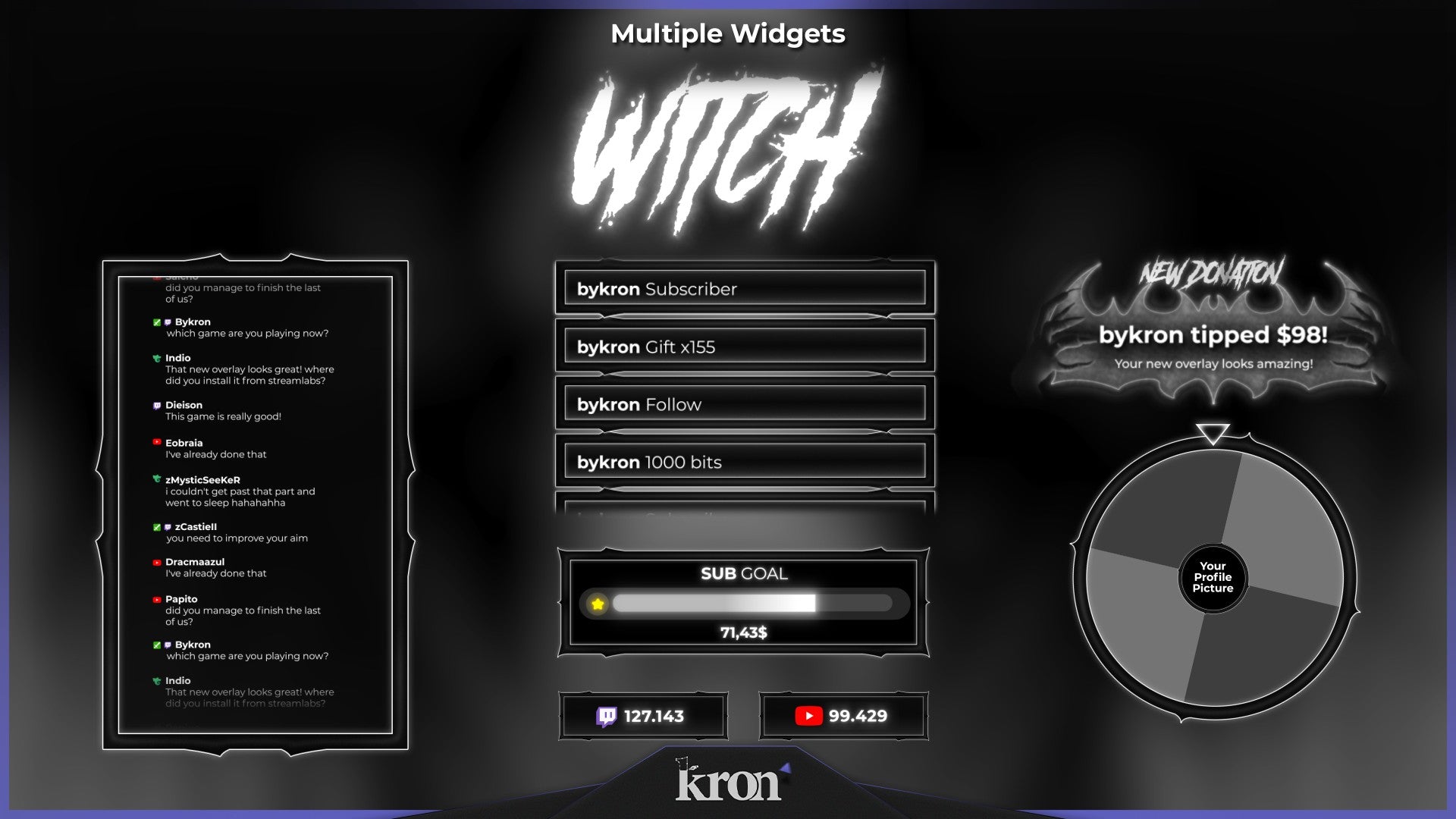 Witch Stream Widgets for Twitch - Animated Shadowy Witch Glowing Eyes Halloween Overlay Widgets Pack | byKron