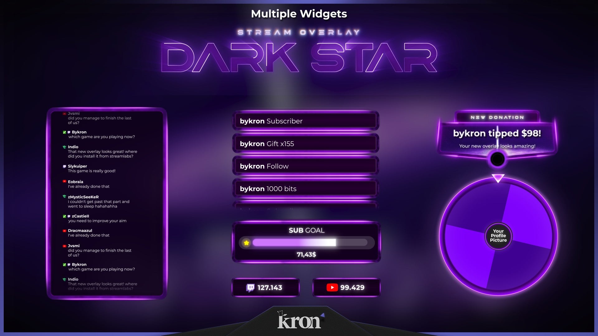 Dark Star Animated Widgets for Twitch - Animated Purple Black Hole Cosmic Space Galaxy Overlay Widgets Pack | byKron