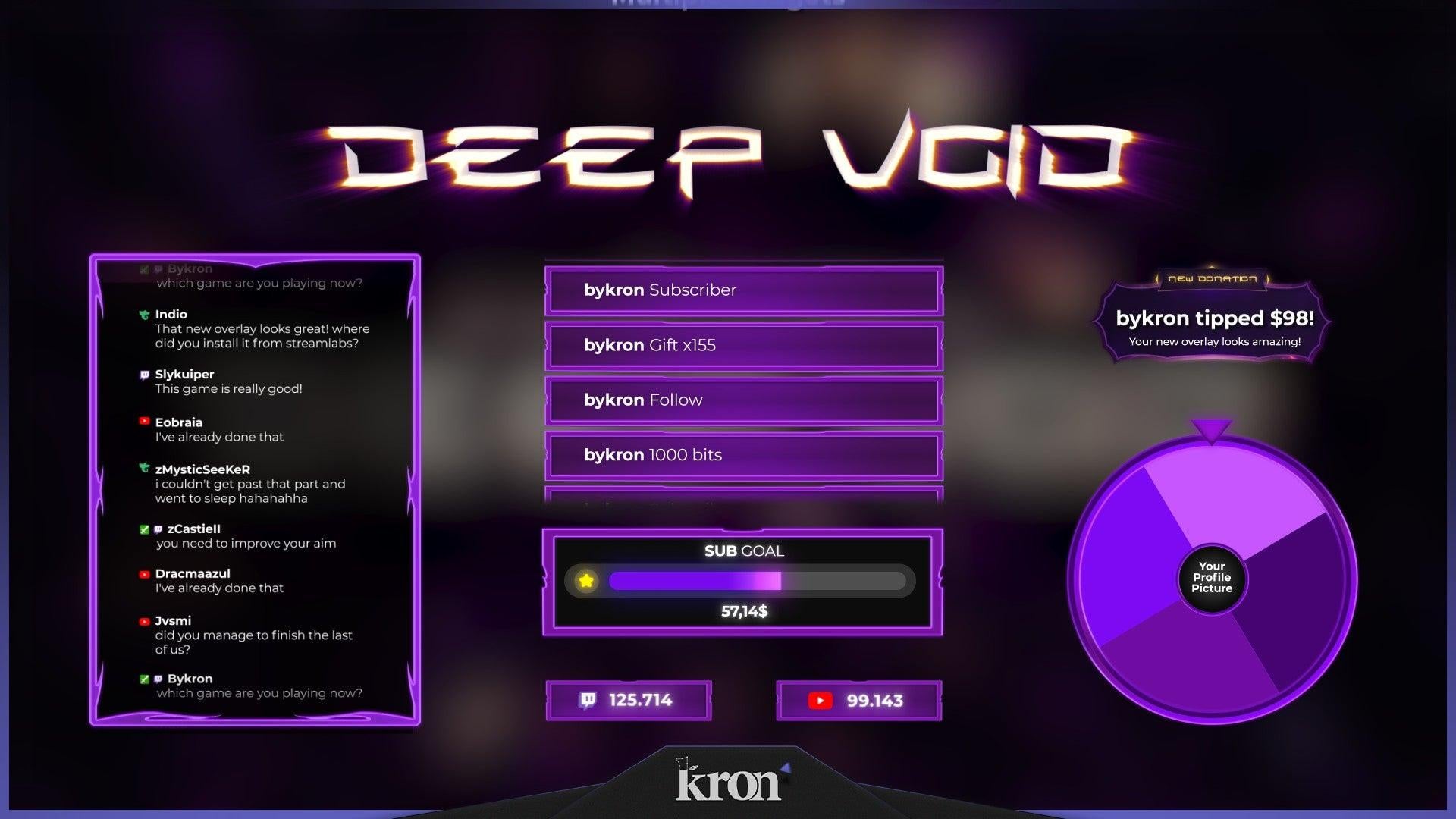 Deep Void Animated Widgets for Twitch - Animated Purple Cosmic Space Stardust Synthwave Overlay Widgets Pack | byKron