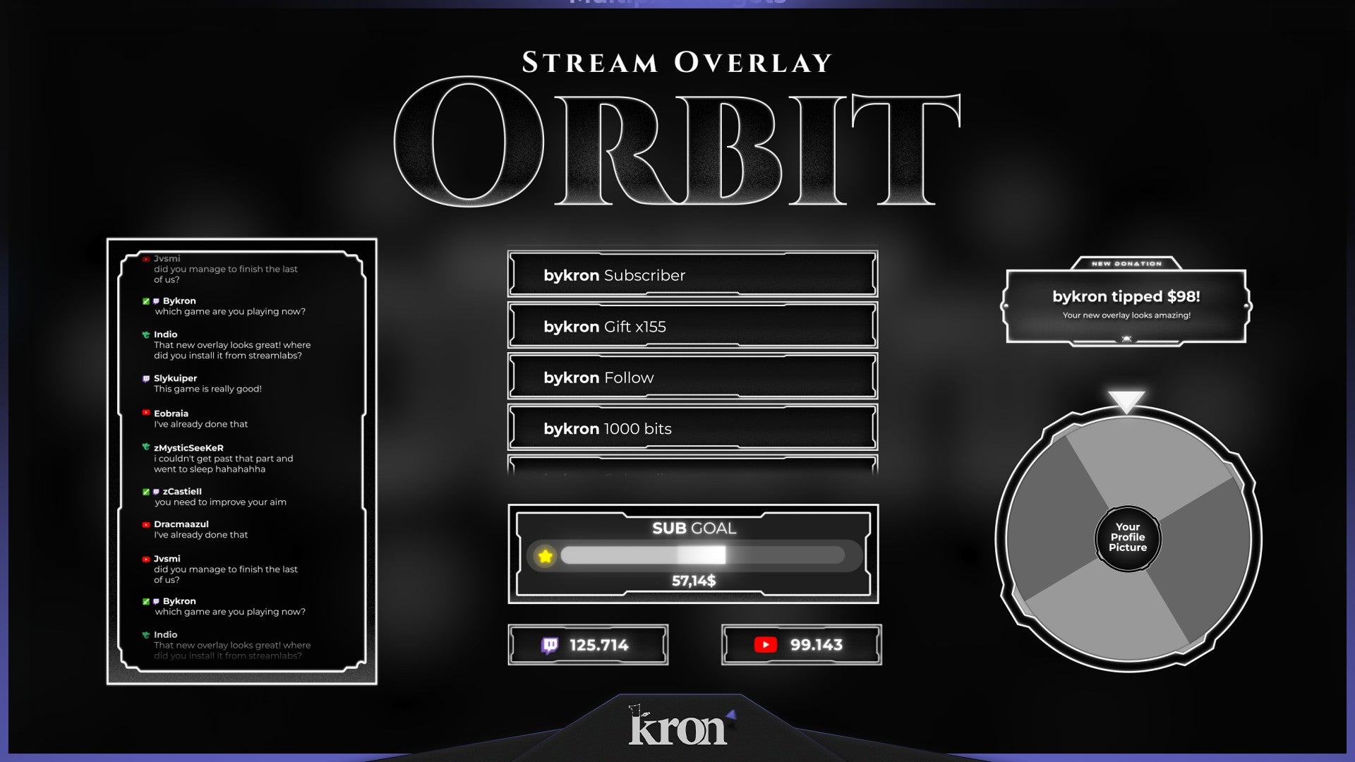 Orbit Animated Widgets for Twitch - Animated Dark Floating Orbs Celestial Minimalist Overlay Widgets Pack | byKron