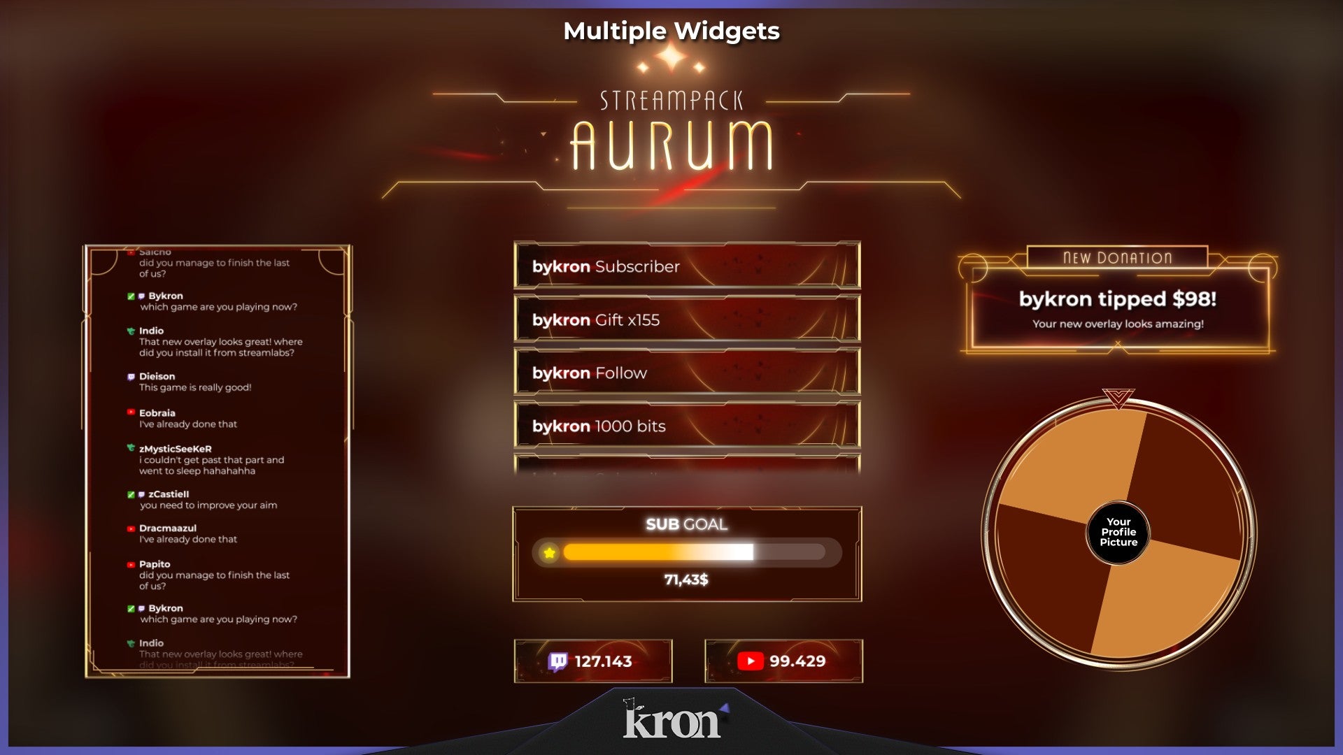 Aurum Stream Widgets for Twitch - Animated Golden Glow Cinematic Luxury Overlay Widgets Pack | byKron