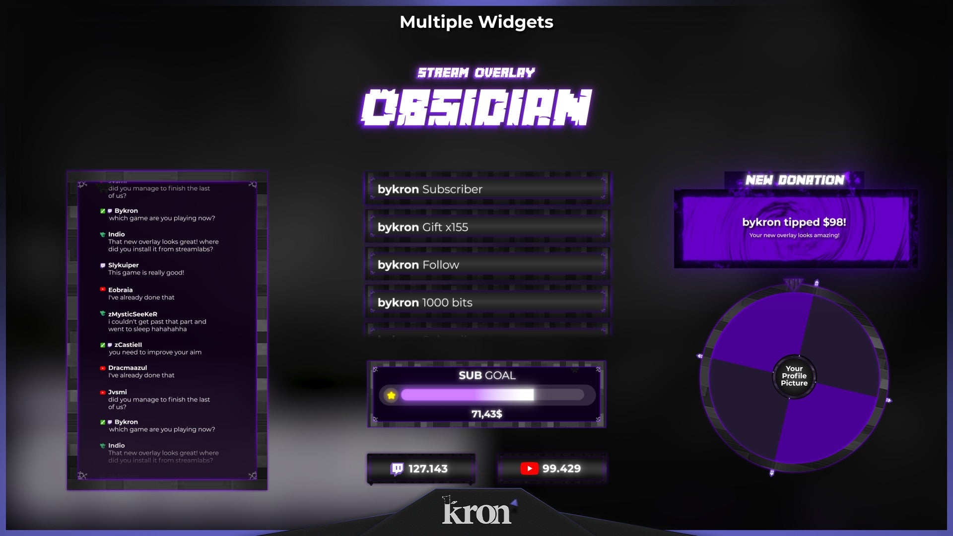 Obsidian Stream Widgets for Twitch - Animated Minecraft Purple Nether Dark Gaming Overlay Widgets Pack | byKron