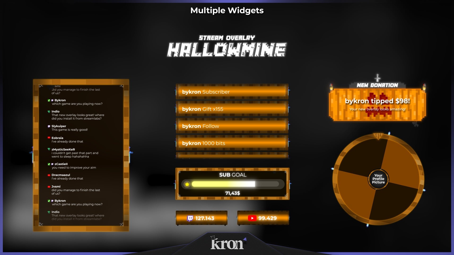 Hallow Mine Animated Widgets for Twitch - Animated Minecraft Halloween Pixel Spooky Overlay Widgets Pack | byKron