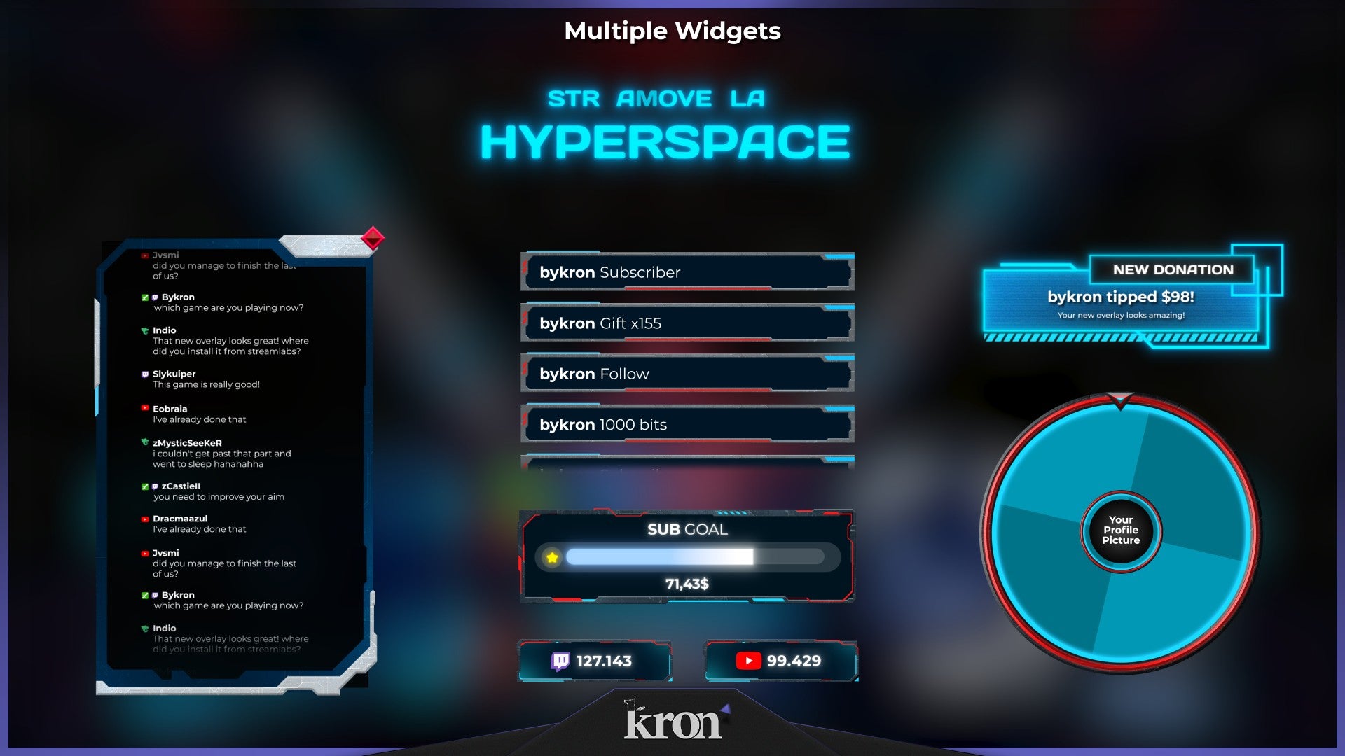 Hyperspace Stream Widgets for Twitch - Animated Spaceship Cockpit Holographic 3D Sci-Fi Overlay Widgets Pack | byKron