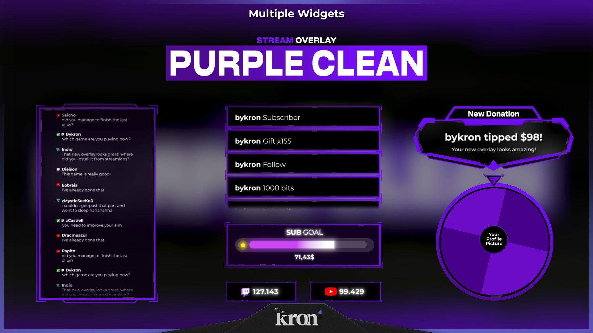 Purple Clean Stream Widgets for Twitch - Animated Purple Minimal Modern Bold Overlay Widgets Pack | byKron