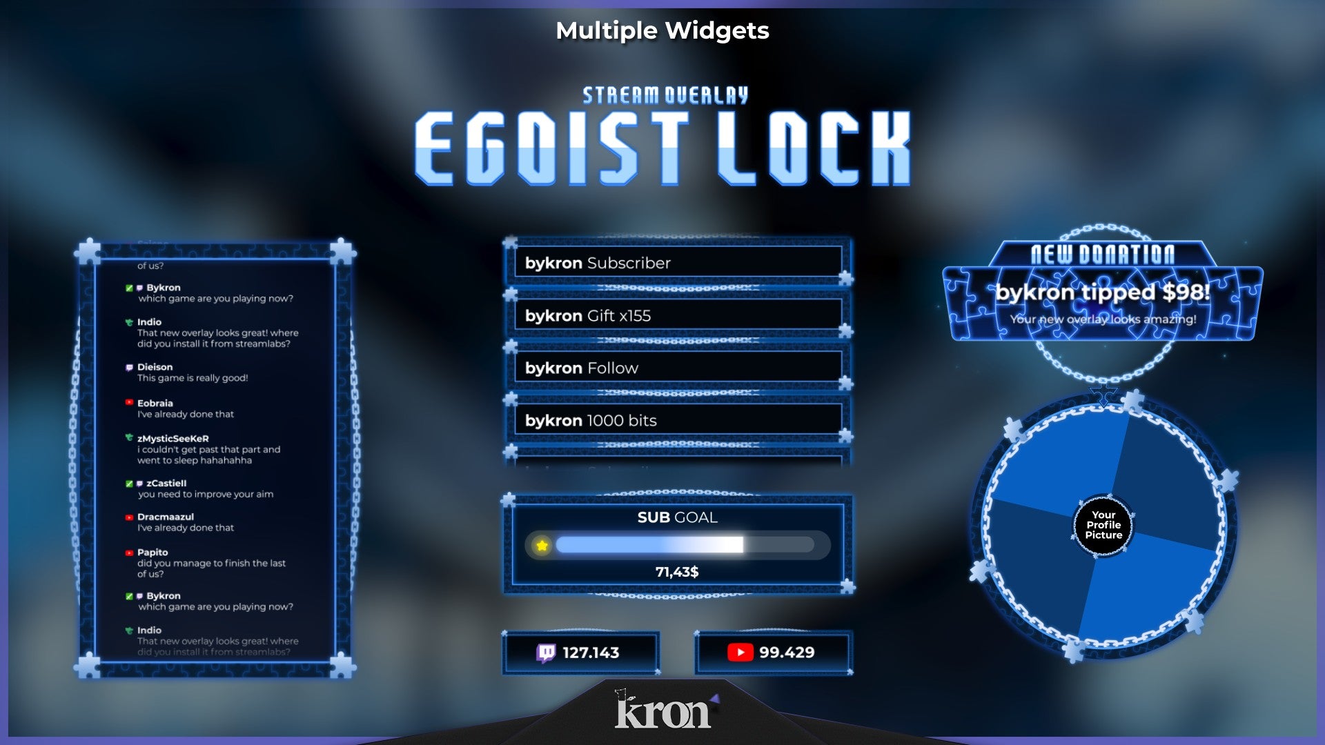 Egoist Lock Stream Widgets for Twitch - Animated Blue Chain Anime Competitive Focus Overlay Widgets Pack | byKron