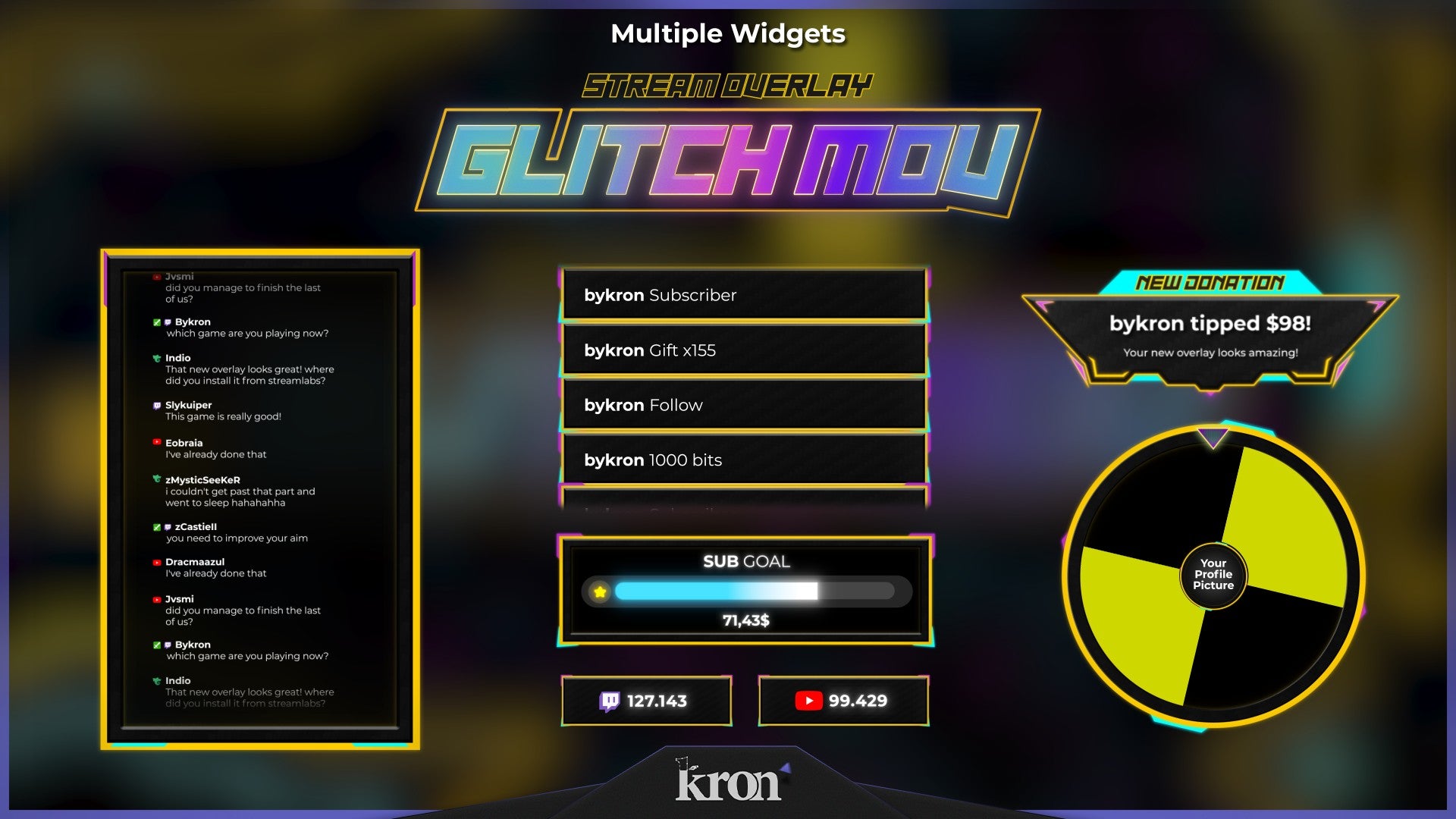 Glitch Mov Animated Widgets for Twitch - Animated Valorant Glitchpop Neon Cyber Overlay Widgets Pack | byKron