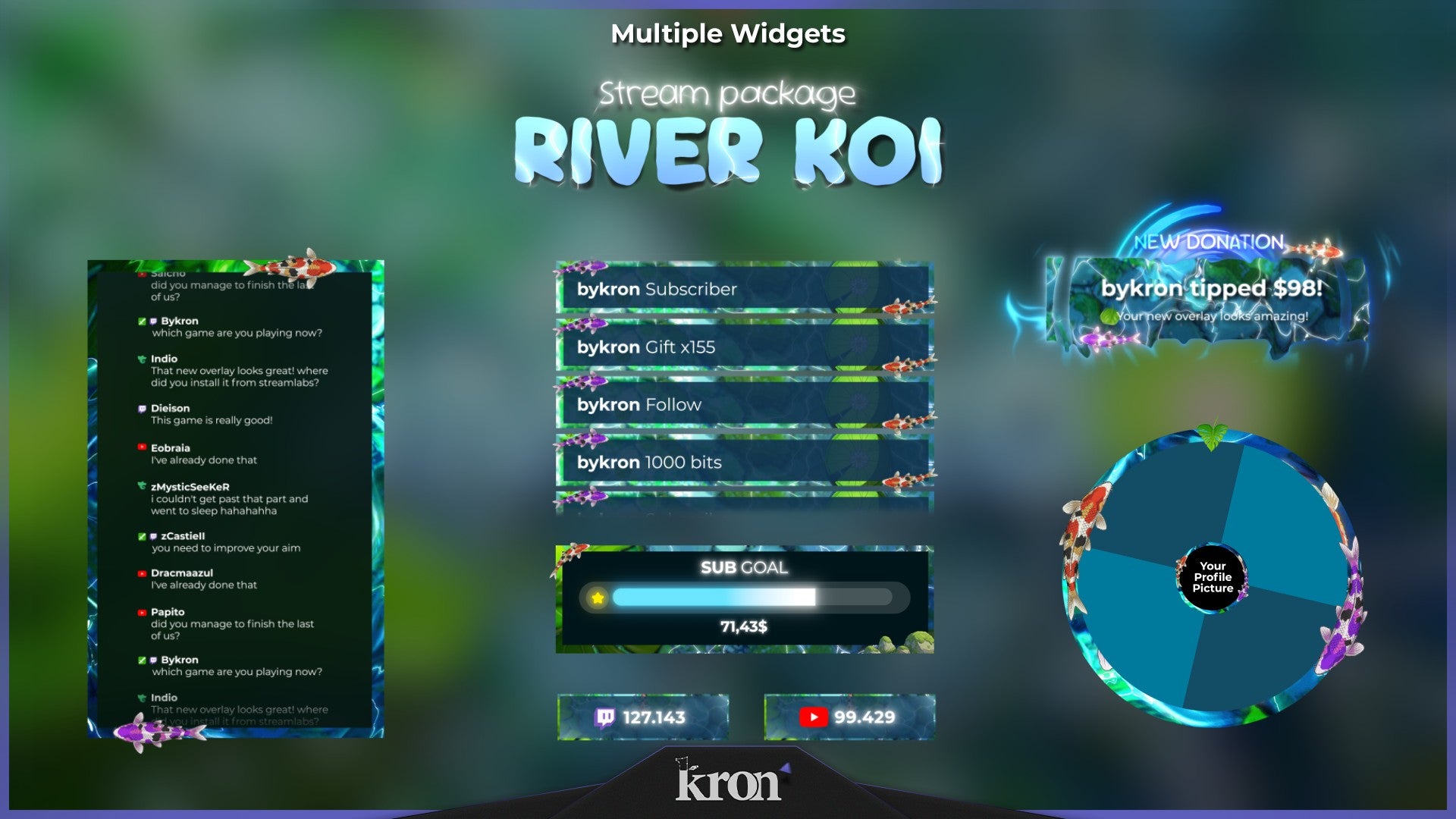 River Koi Stream Widgets for Twitch - Animated Koi Fish Nature Water Tranquil Overlay Widgets Pack | byKron