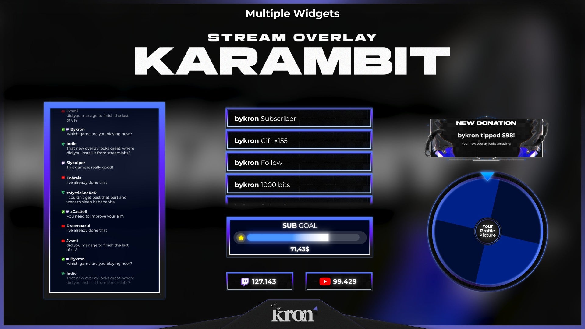 Karambit Animated Widgets for Twitch - Animated Blue Blade CS FPS Precision 3D Overlay Widgets Pack | byKron